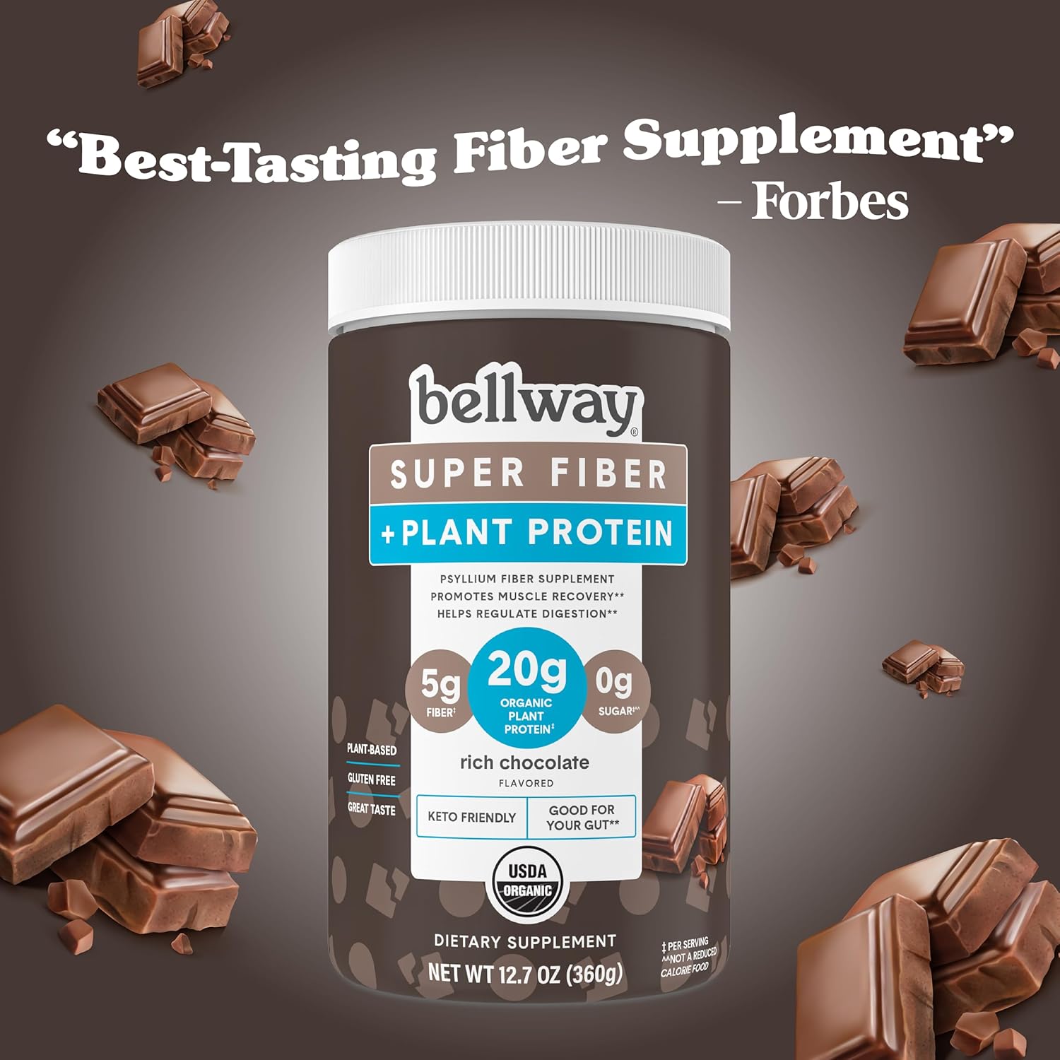 Bellway Super Fiber + Protein Powder (paquete de 2), suplemento de fibra de psyllium orgánico sin azúcar con 0.71 onzas de proteína vegetal por