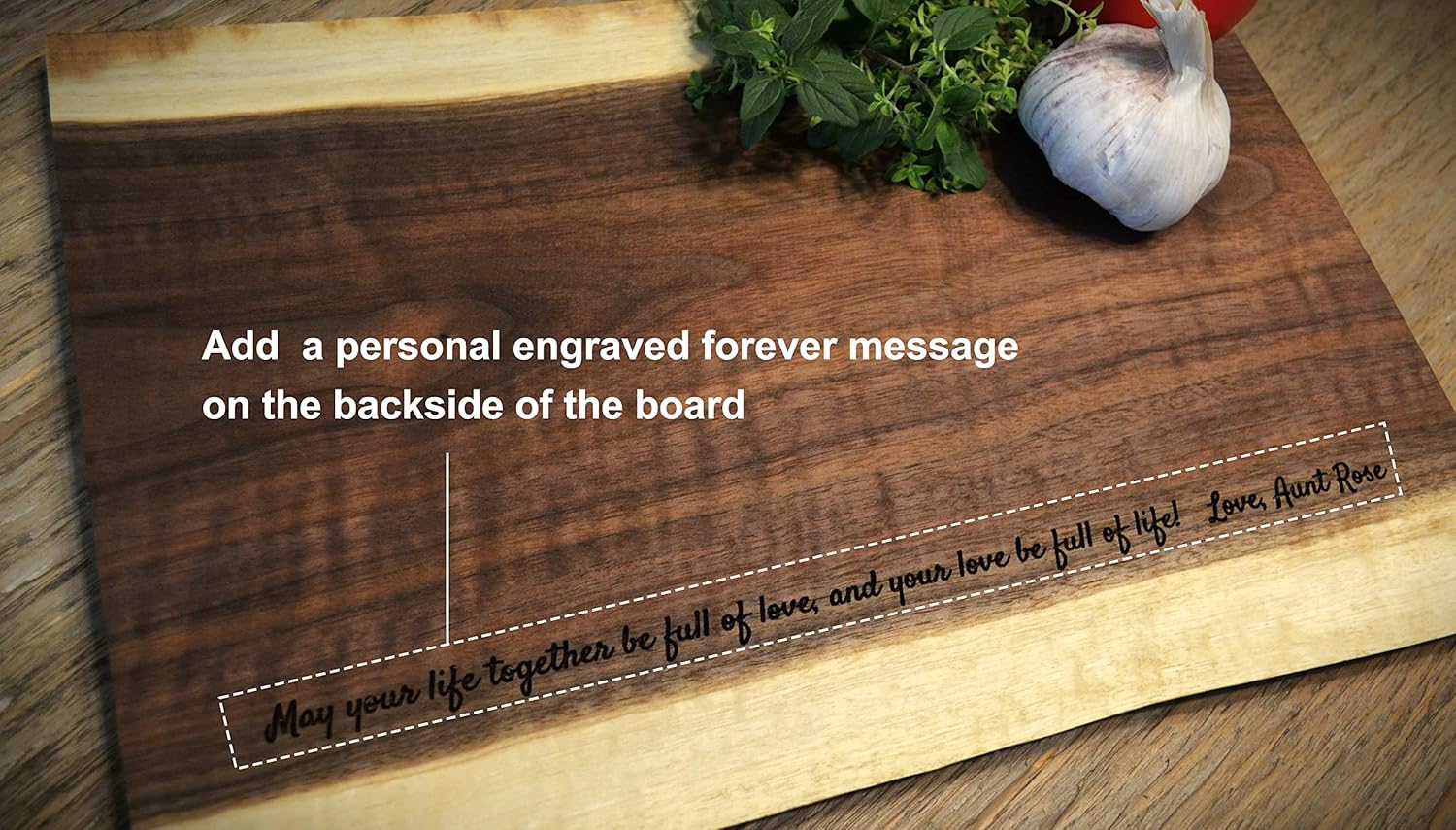 Personalized Cutting Board Wedding Gift Walnut Live Edge Artisan Rustic Display Unique Custom Engraved Anniversary Bride Groom Newlywed Couple