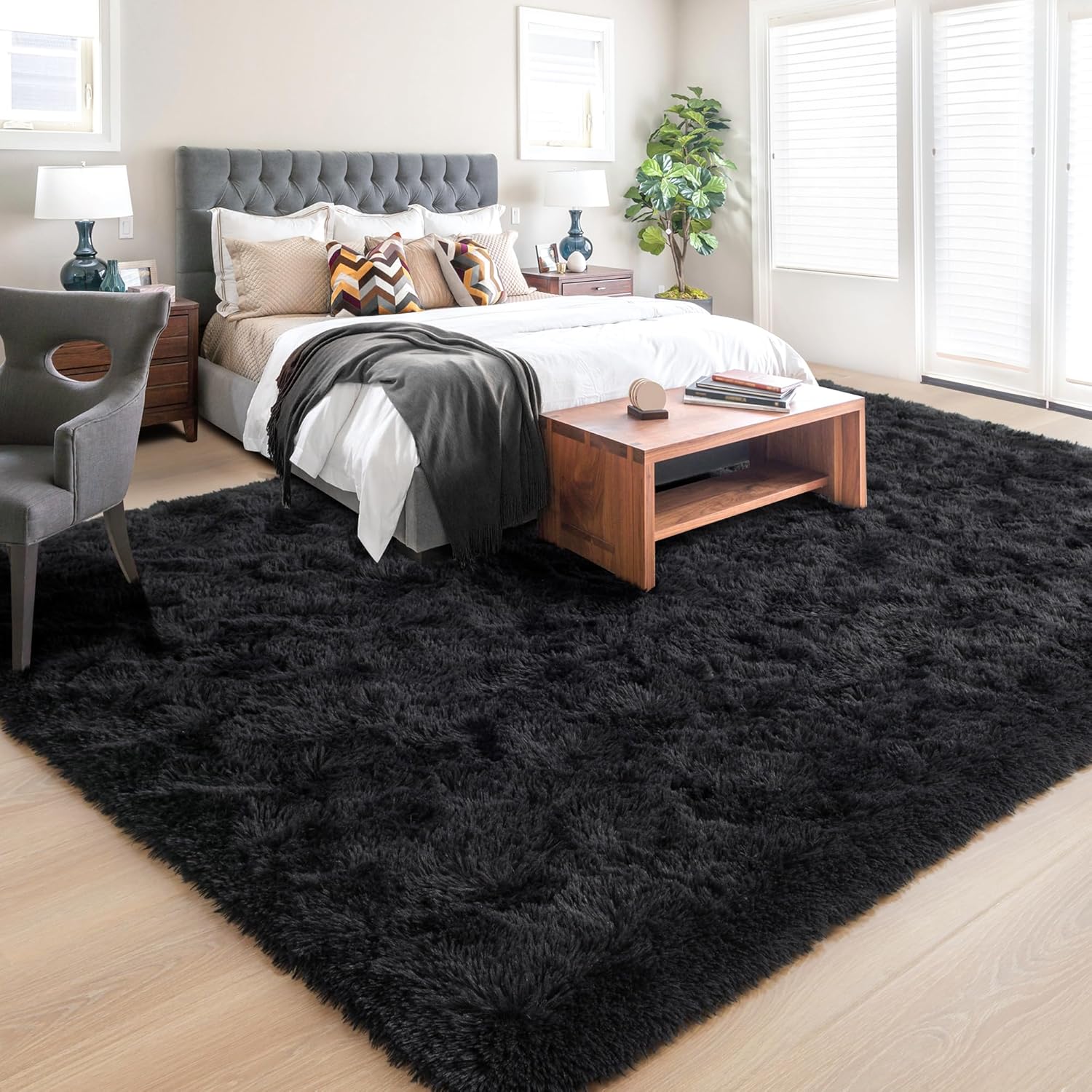 Foxmas Alfombra suave para sala de estar, de 8 x 10 pies, lavable, grande, esponjosa, gruesa, lanuda con parte inferior antideslizante para
