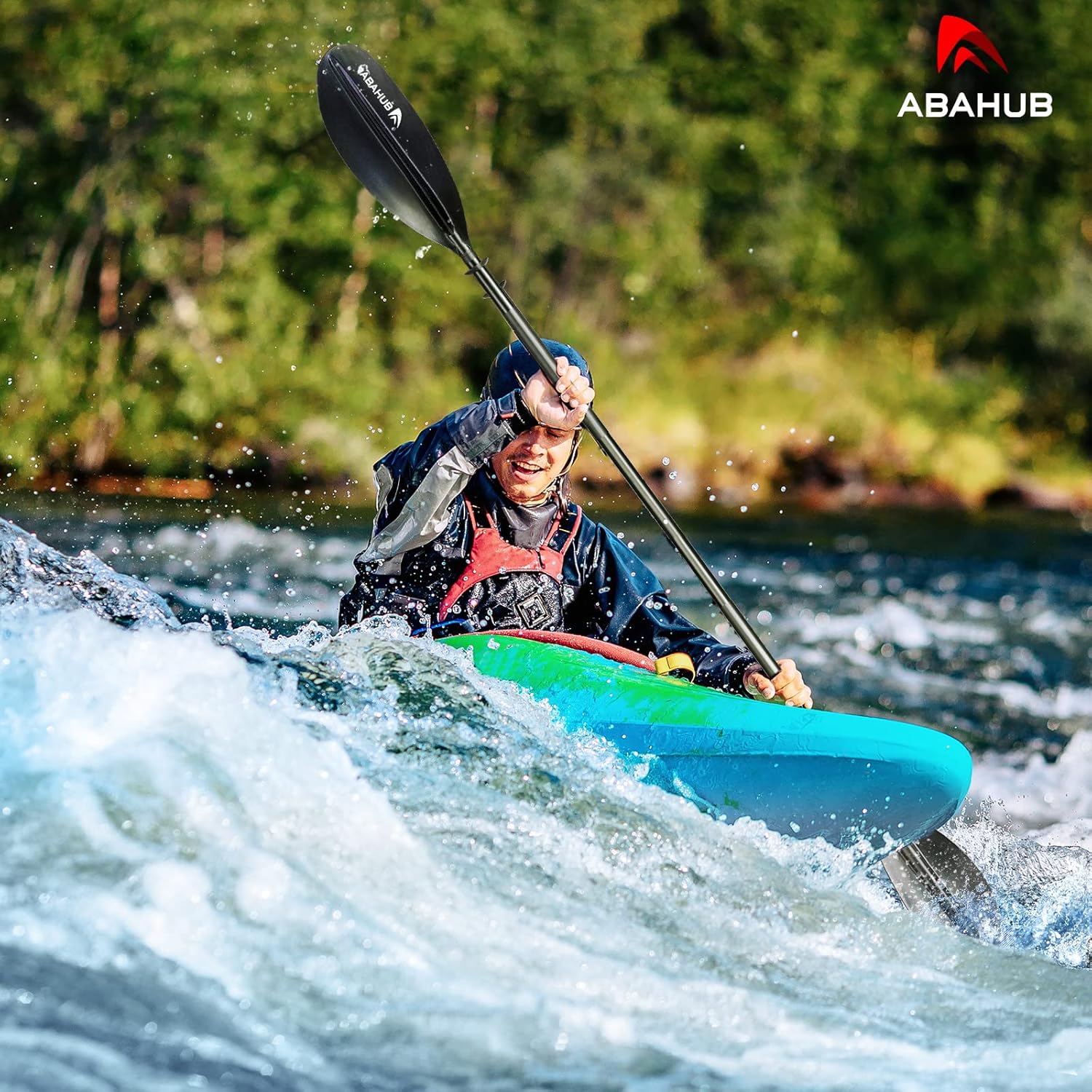 Abahub 1 pala de kayak, remos de kayak de 90.5 pulgadas para canotaje, canoa con correa de remo gratis, eje de aleación de aluminio, cuchillas de