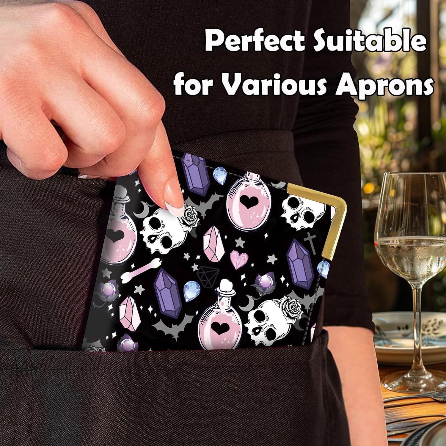 Diseña tu libro de servidor, personaliza libros de mesera para camarera de 8.3 x 5.2 pulgadas, cartera de servidor con bolsillo con cremallera,