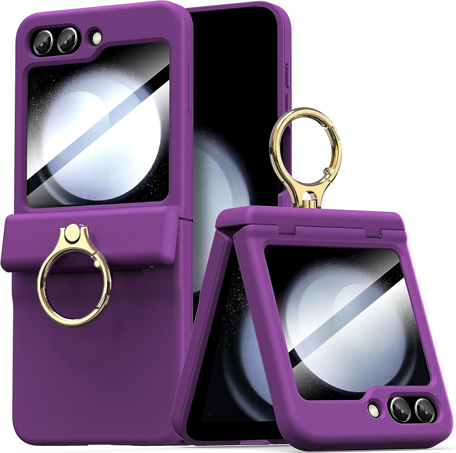 Funda para Galaxy Z Flip 5 con soporte de anillo, protección de bisagra, protector de pantalla de policarbonato duro, protección de cuerpo completo,