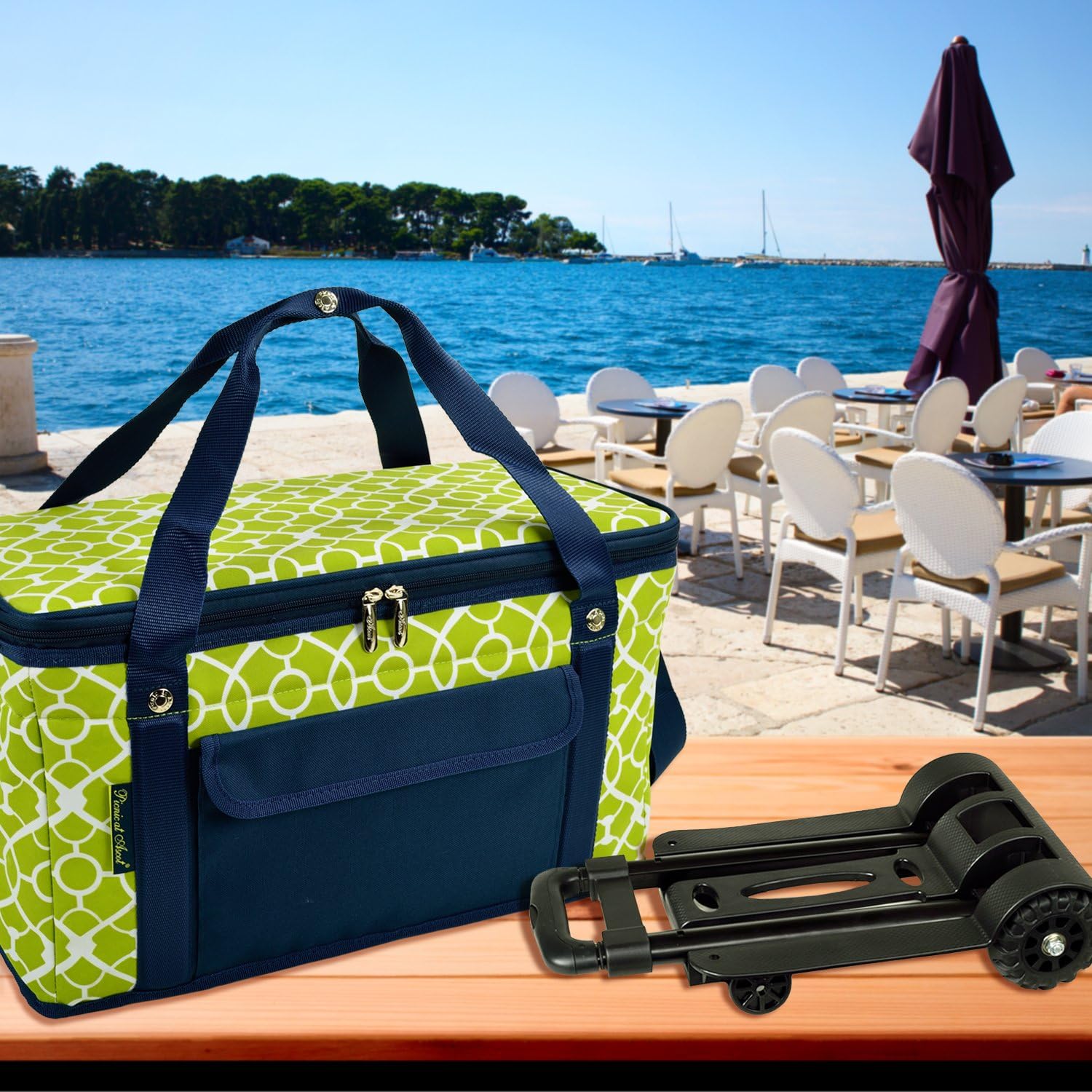 Picnic at Ascot Enfriador de viaje con ruedas, capacidad para 64 latas, enfriador plegable a prueba de fugas, diseñado y aprobado de calidad en los