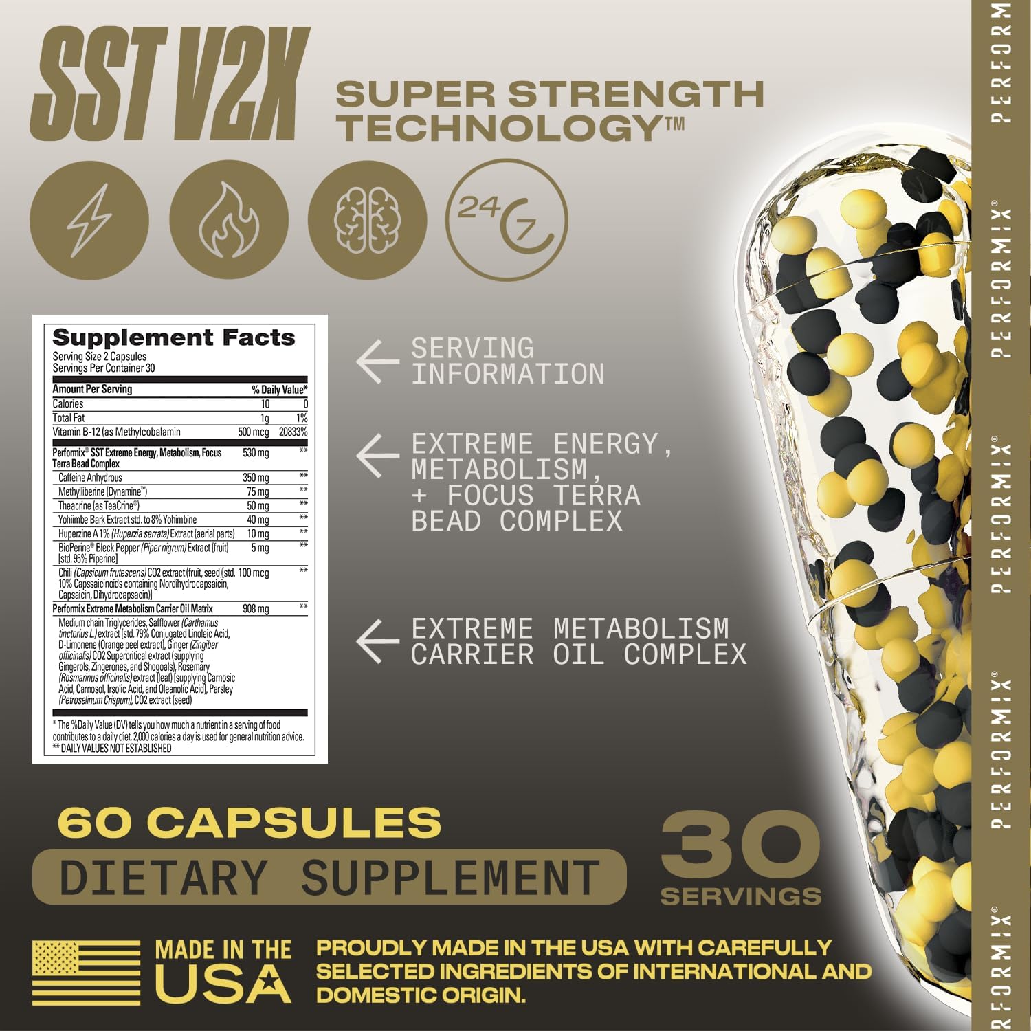 PERFORMIX – SST V3X – Pre entrenamiento – 350 mg de cafeína – Suplementos energéticos – Sin choques – Objetivos de fitness – Nootrópico – Liberación