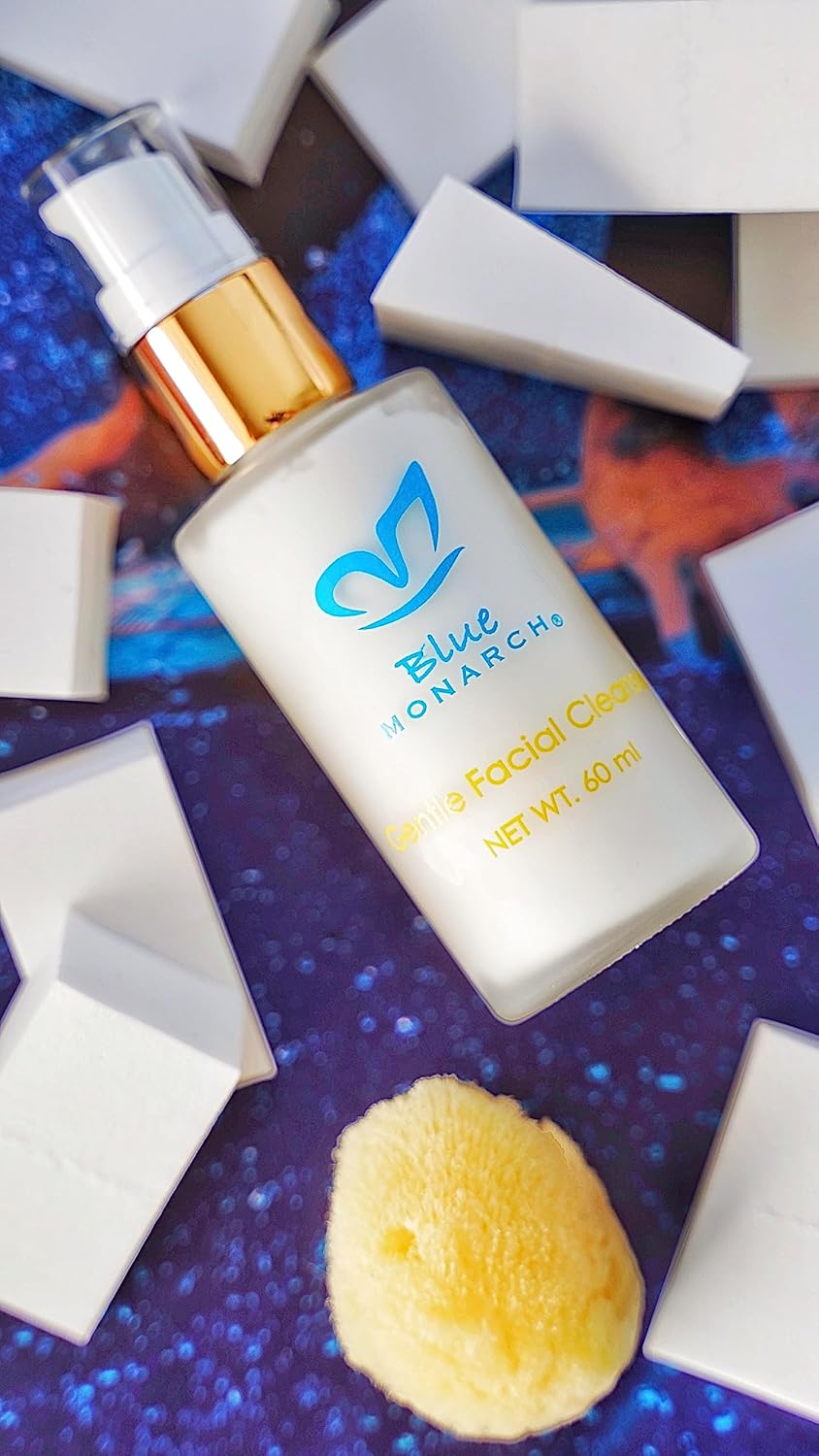 Blue Monarch – Limpiador facial suave y esponja de seda de mar, trata todo tipo de piel, especialmente pieles secas y sensibles, suaviza, nutre,