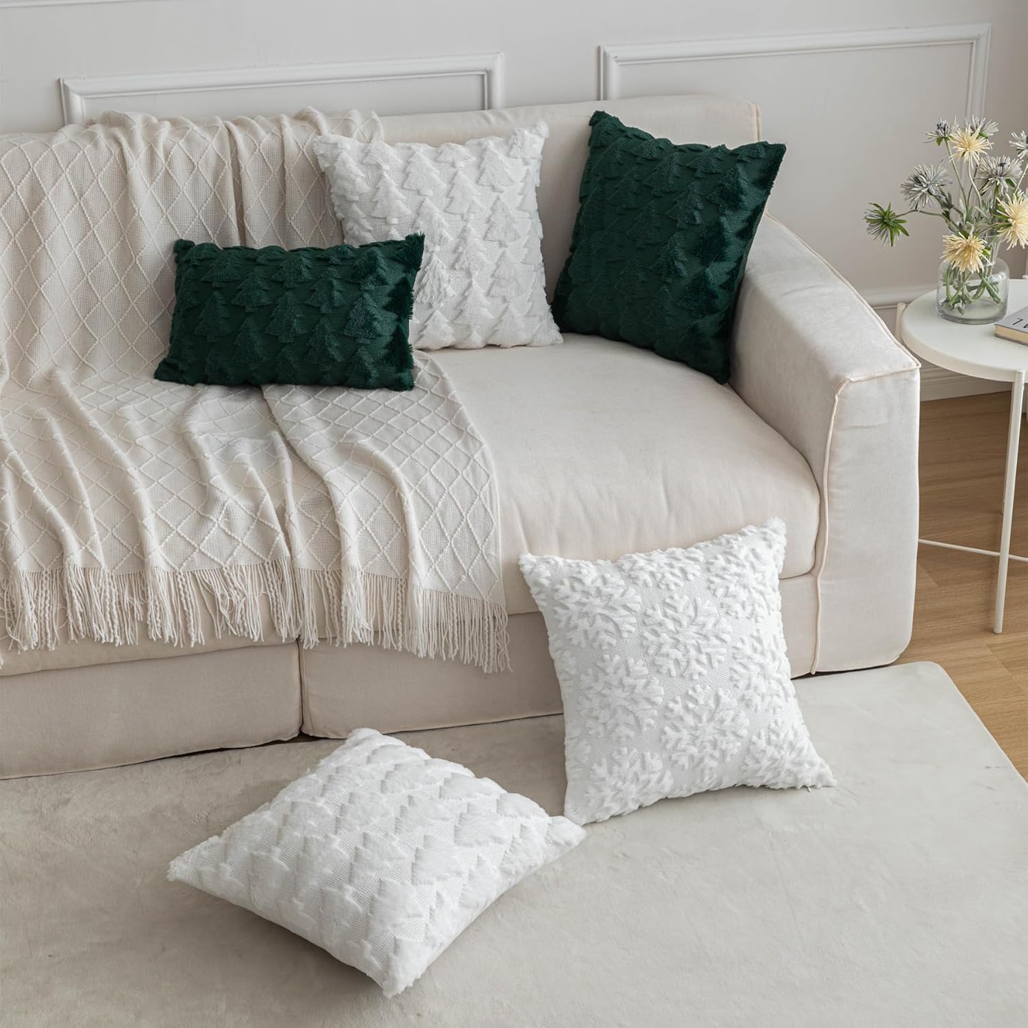 SHITURRE Juego de 2 fundas de almohada decorativas para árbol de Navidad, fundas de almohada suaves y esponjosas para decoración del hogar, fundas