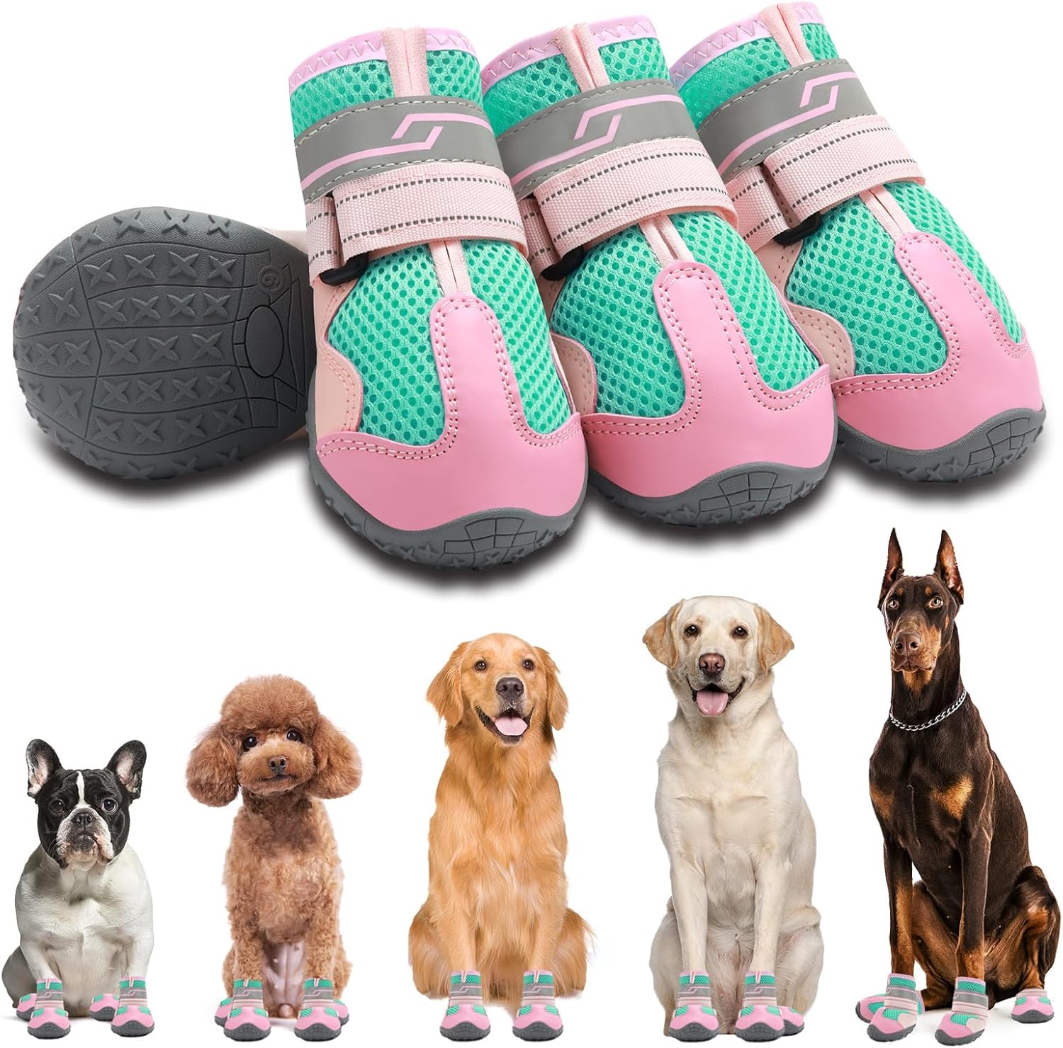 Zapatos para perros grandes botas transpirables para perros medianos, protectores de patas para pavimento caliente de verano, nieve de invierno,