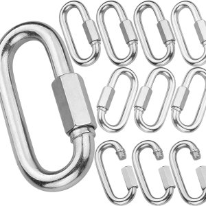 Paquete de 16 mosquetones de bloqueo ovalado M6 de acero inoxidable, clips de mosquetón resistentes de 14 pulgadas, eslabones de cadena rápida de Paquete de 16 mosquetones de bloqueo ovalado M6 de acero inoxidable, clips de mosquetón resistentes de 14 pulgadas, eslabones de cadena rápida de