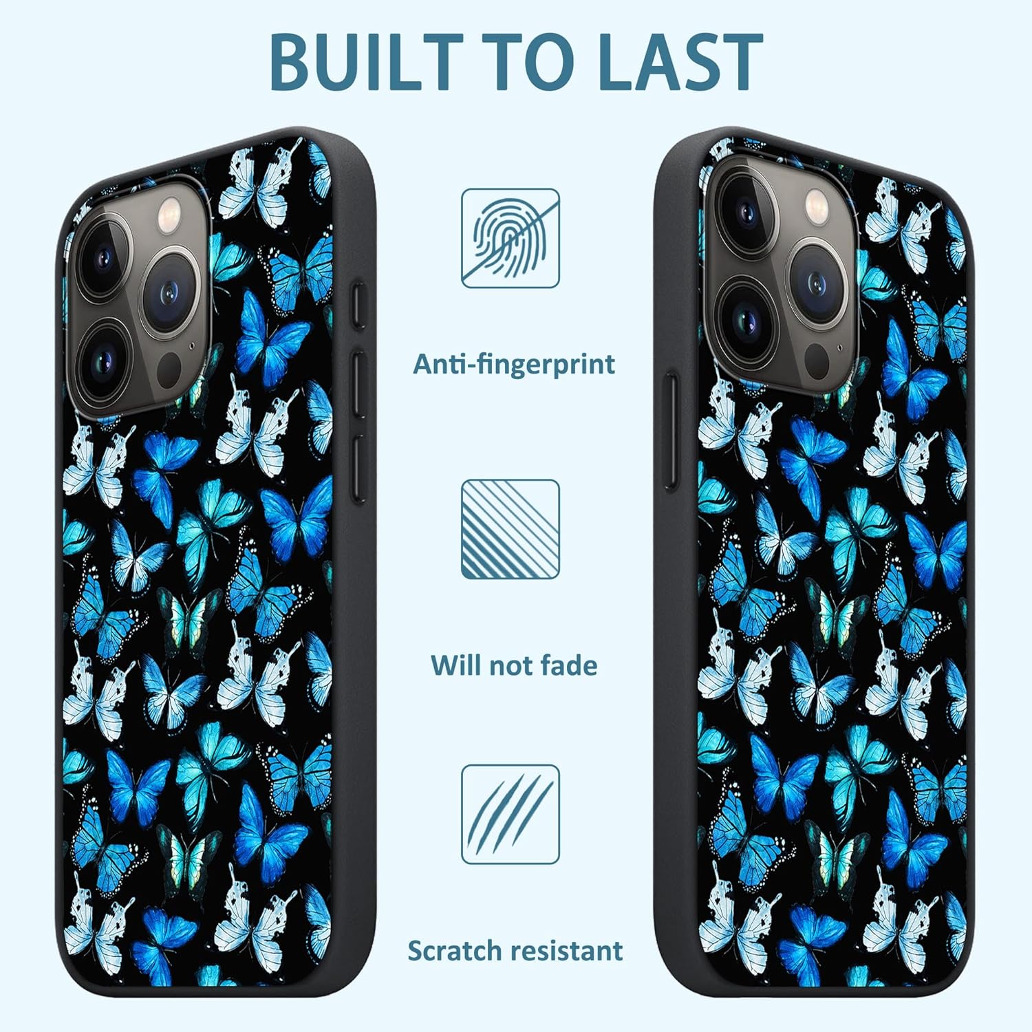 MSEAANBK Funda diseñada para iPhone 15 Pro Max con diseño de mariposas azules de acuarela para iPhone 15 Pro Max de 6.7 pulgadas, TPU suave, cuerpo