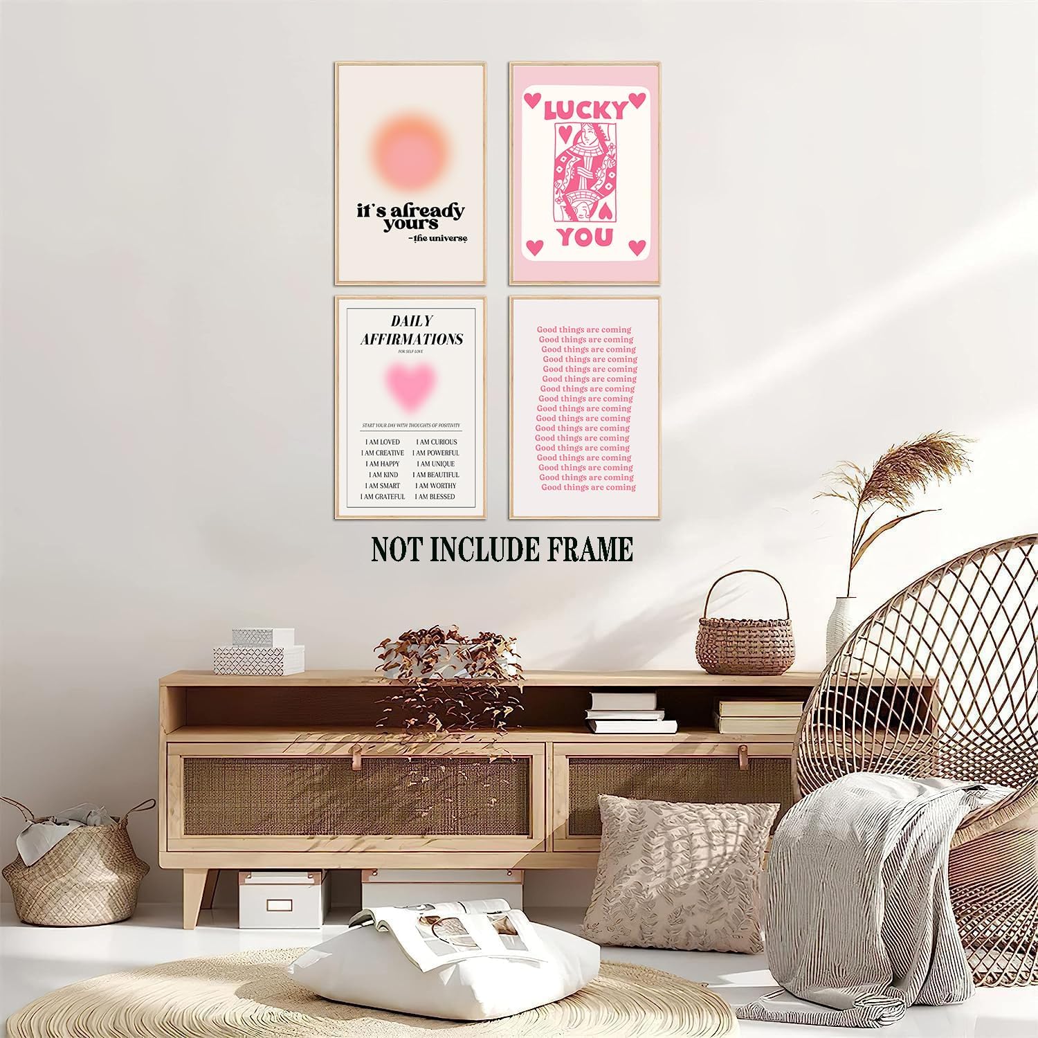 Póster retro de moda Y2K rosa degradado Aura Daily Afirmations Lucky You Its Already Yours Preppy Poster Impresiones para el hogar, dormitorio,
