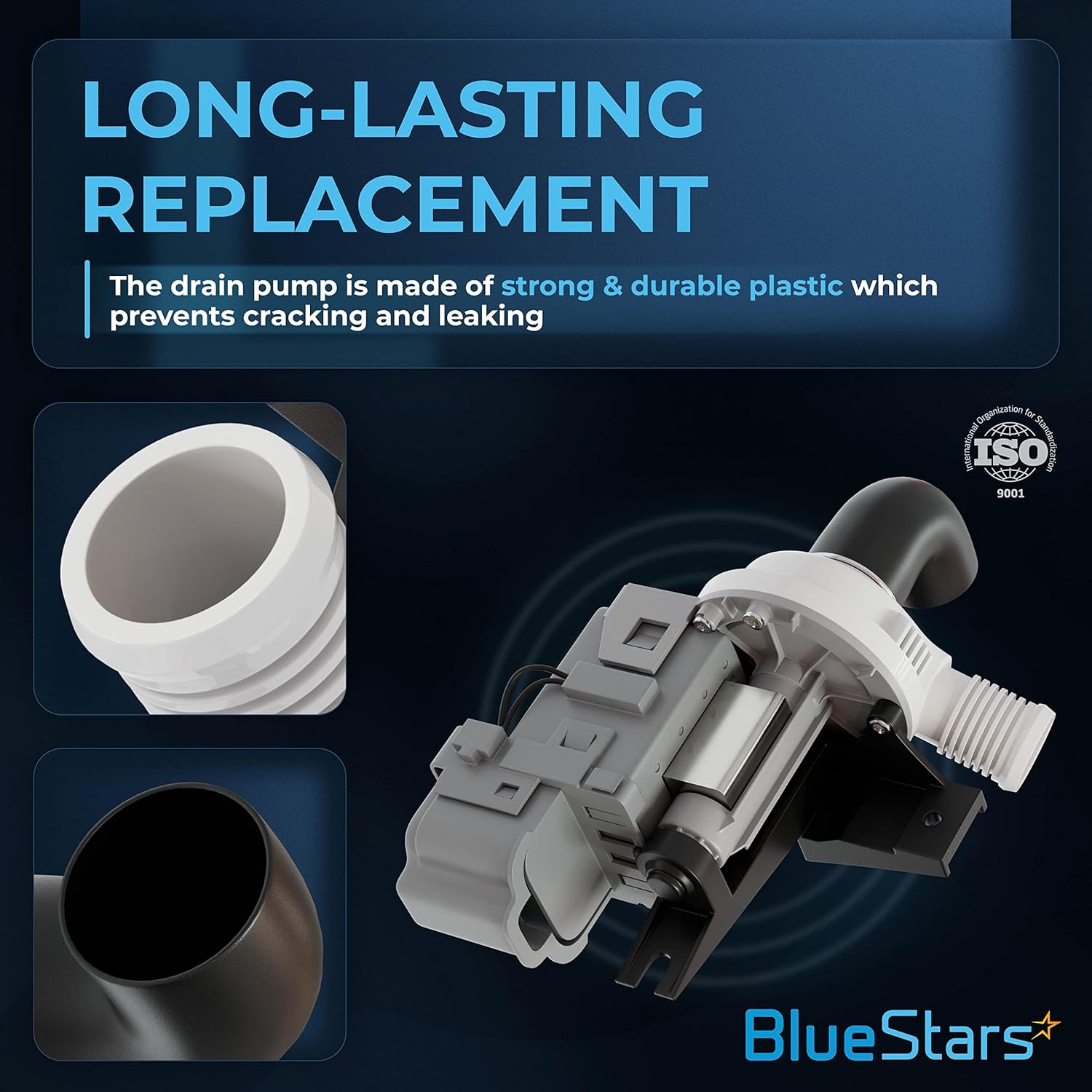 BlueStars – Repuesto de bomba de drenaje de lavadora ultra duradera W10536347 de BlueStars – Ajuste exacto para lavadoras Whirlpool Kenmore –