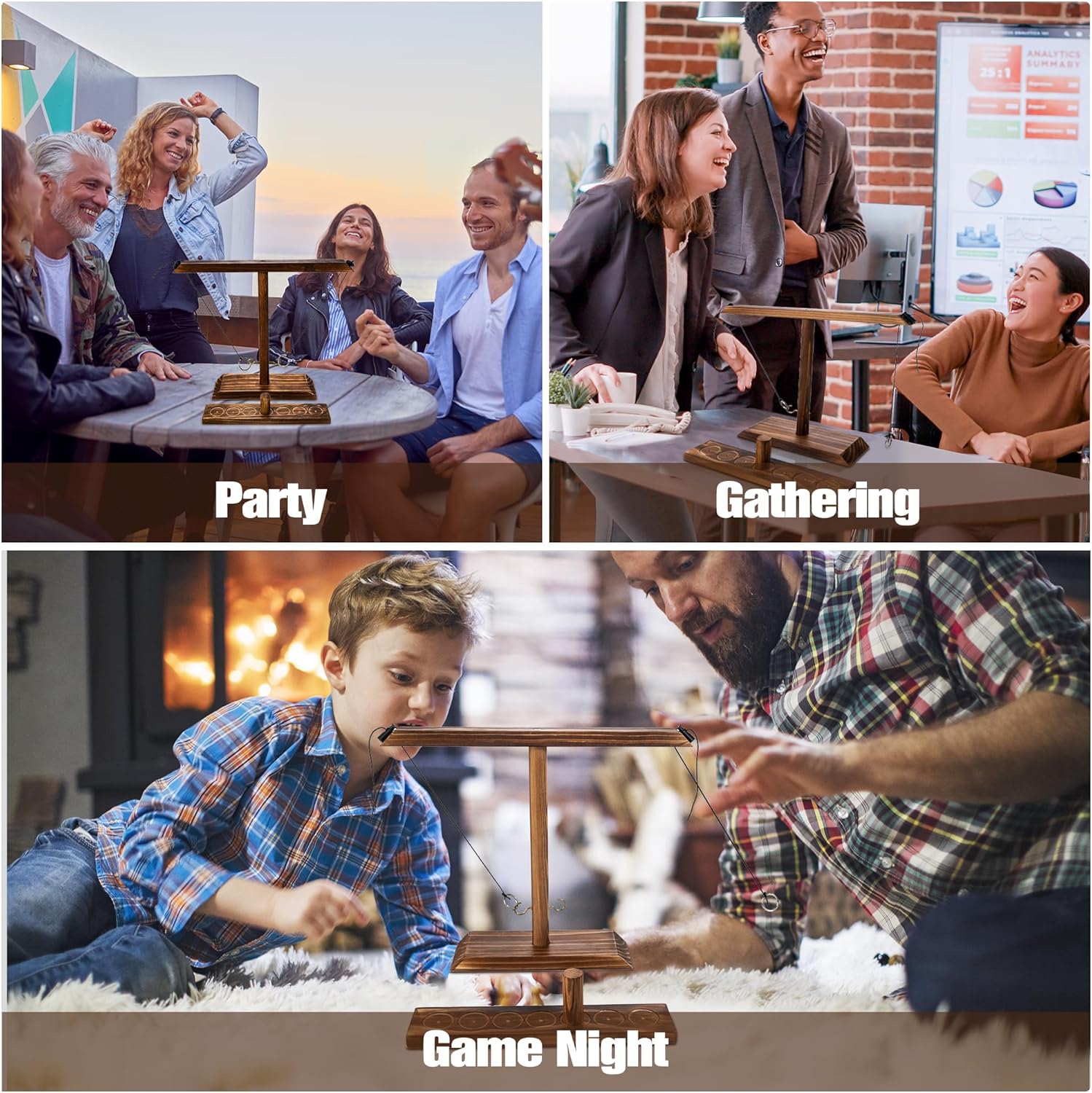 AMAWOOD Juego de lanzamiento de anillos grandes para adultos y niños, juego de gancho y anillo hecho a mano con líder de tiro, juegos de patio para