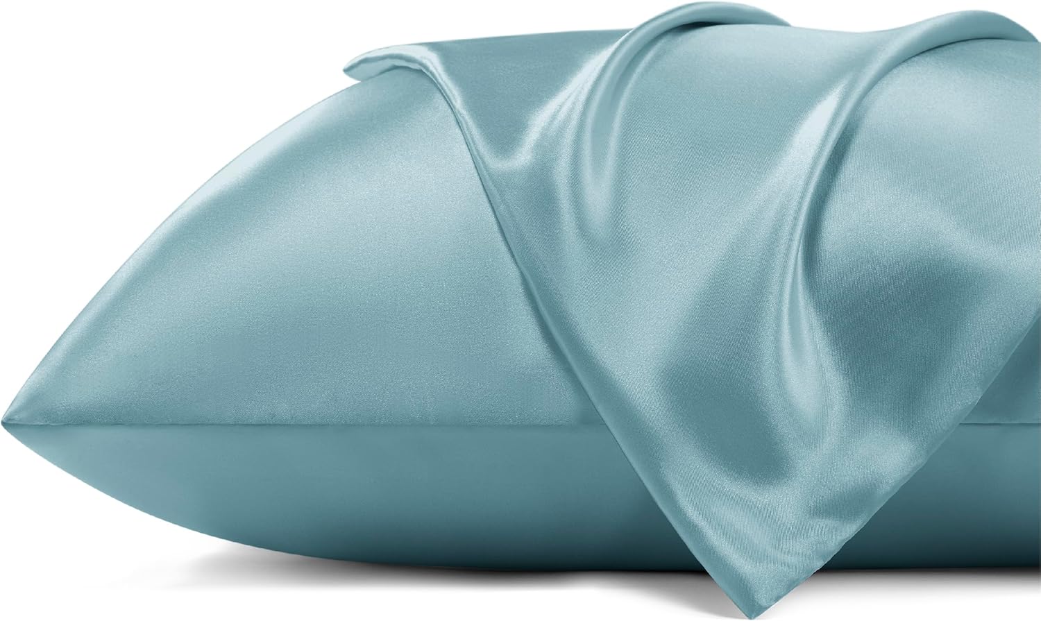 Bedsure Funda de almohada de satén para el cabello, fundas de almohada de satén gris y azul, tamaño estándar con cremallera 2, similar a las fundas