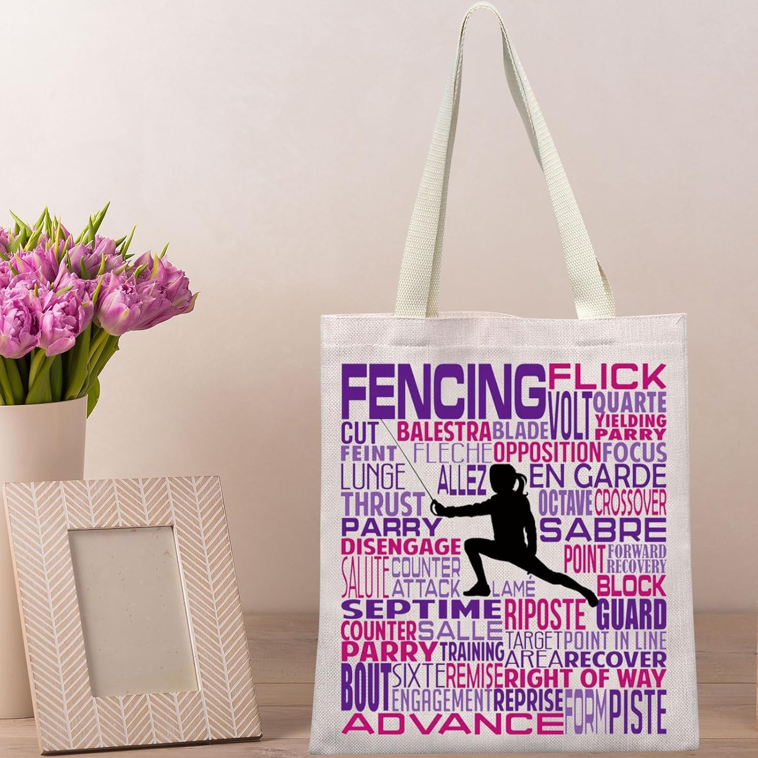 BWWKTOP Esgrima Deporte Tote Bag Esgrima Regalos Esgrima Entrenador Regalo Esgrima Bolso de Hombro para Esgrima Amantes