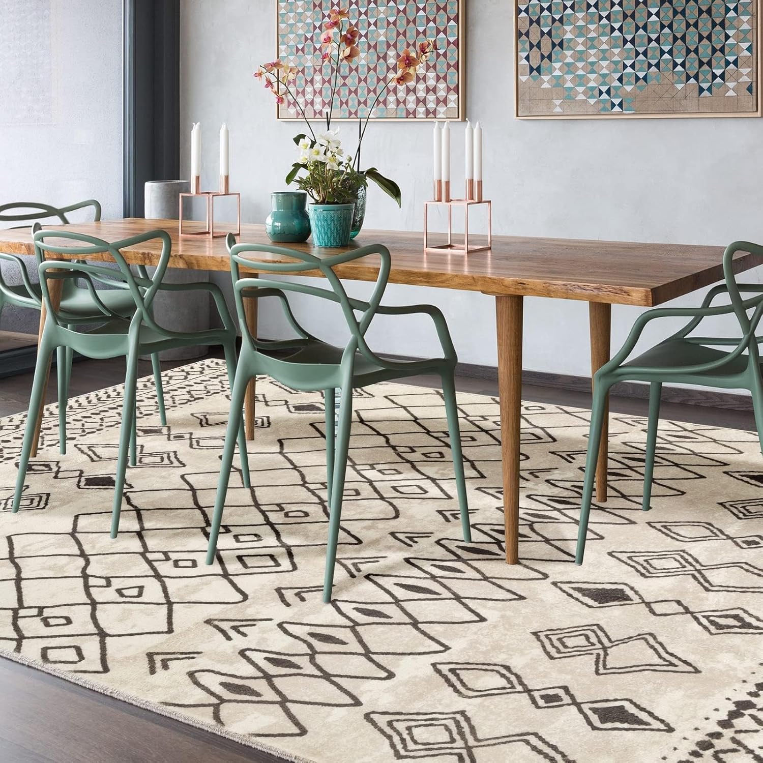 Alfombra lavable de gran tamaño de 8 x 10 pies para sala de estar, antideslizante, bohemio, marroquí, para dormitorio, interior, casa de campo,