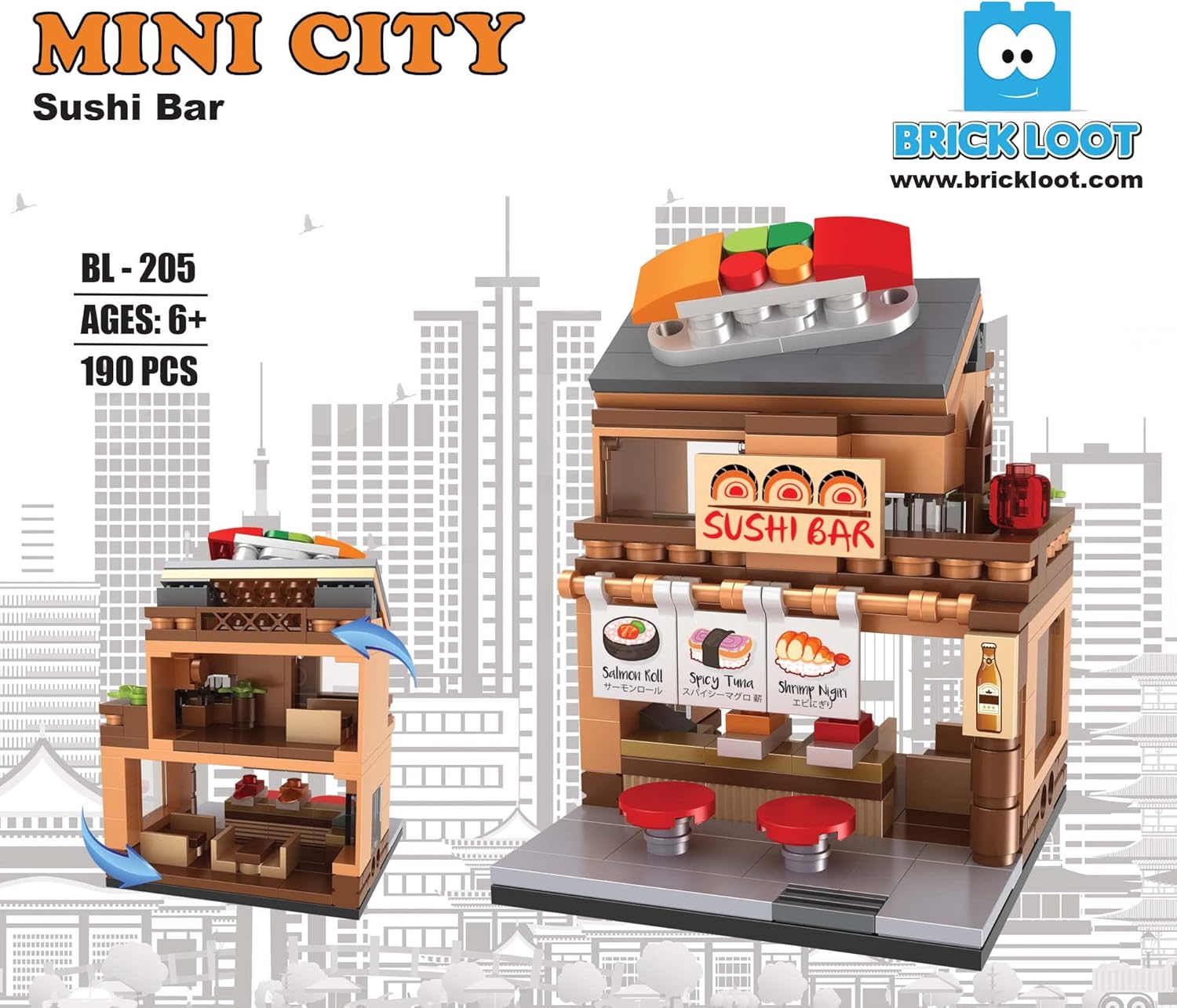 Exclusiva barra de carrito de sushi Mini City  Modelo de diseño personalizado  Compatible con Lego y otras marcas importantes de bloques de