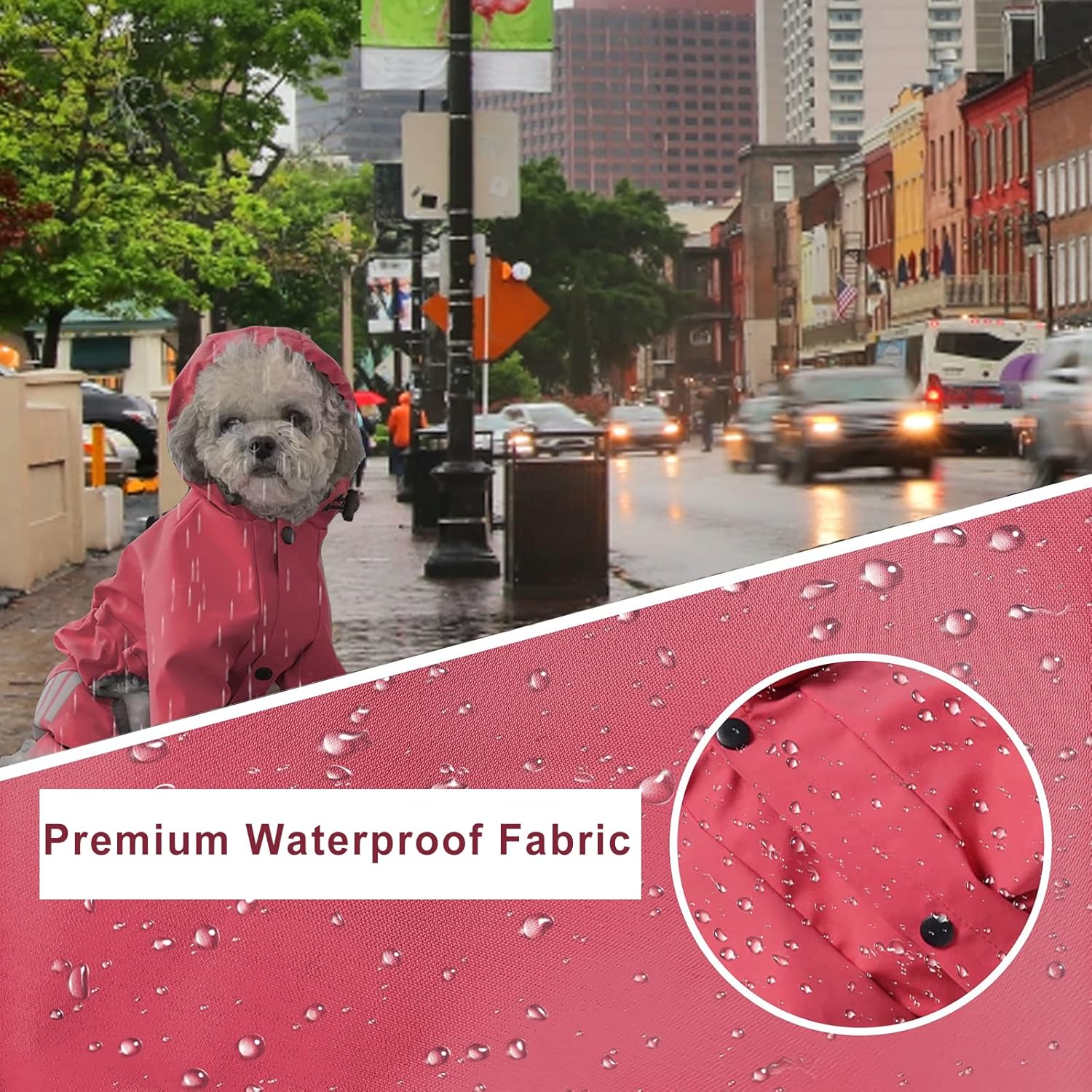 Impermeable impermeable para cachorros con capucha para cachorros pequeños y medianos, chaqueta impermeable para perro con correa reflectante y