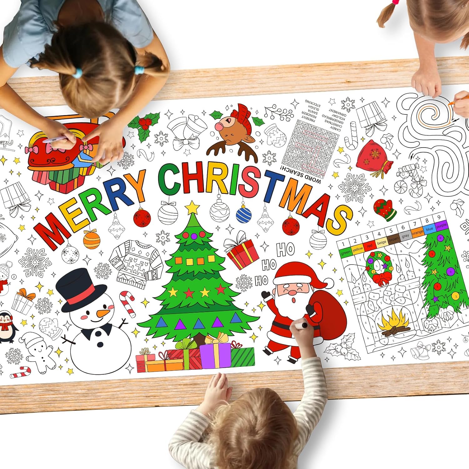 Gatherfun Decoraciones de Navidad  Póster versátil de actividades de 30 x 72 pulgadas, pancarta para colorear para fiestas escolares y eventos