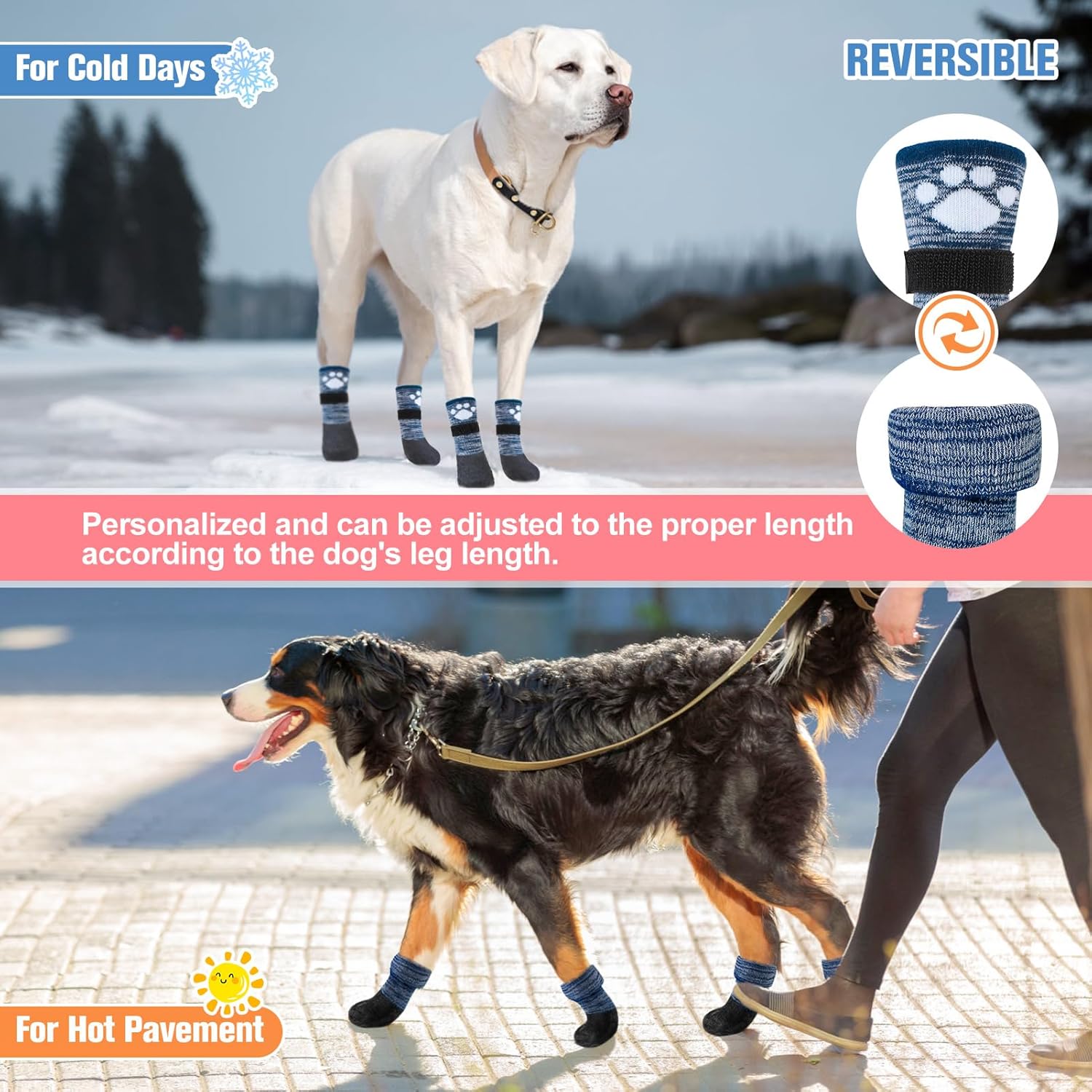 BEAUTYZOO Calcetines antideslizantes para perro, zapatos para perros para días fríos de invierno, nieve, lluvia, agarre impermeable, protectores de
