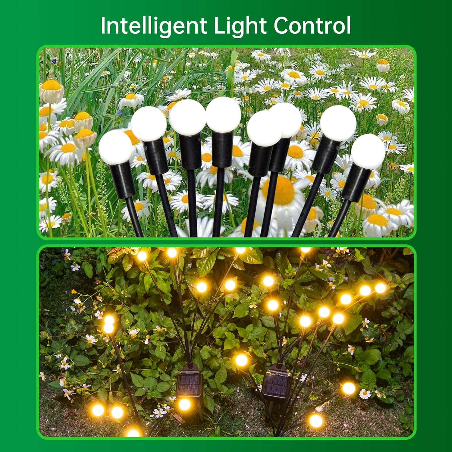 Paquete de 2 luces solares de jardín, nuevas luces de luciérnaga mejoradas, danza con viento, energía solar al aire libre, luces de Navidad al aire