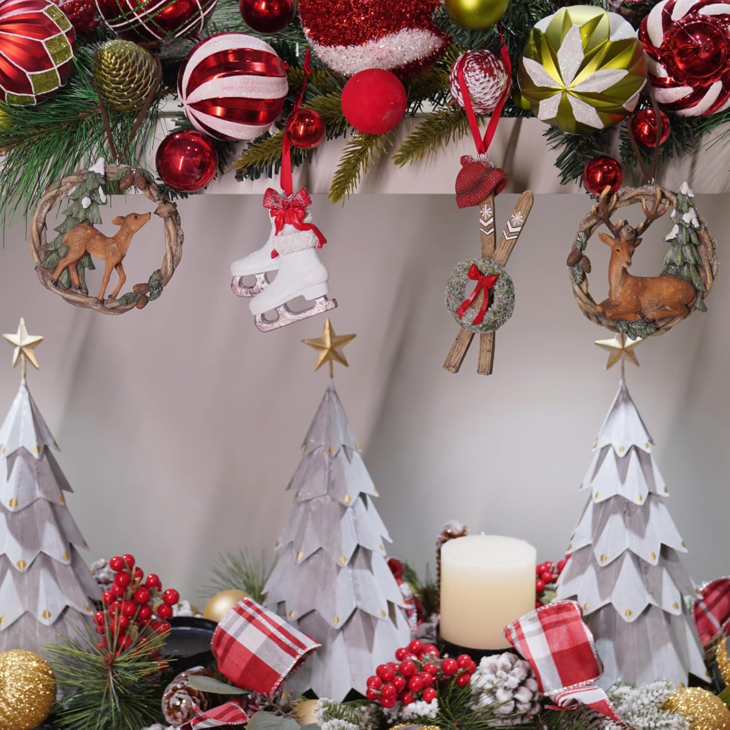 Adornos para árbol de Navidad, zapatos de patinaje  Juego de 2 bonitos adornos de Navidad, adornos de esquís y patines para árboles de Navidad,