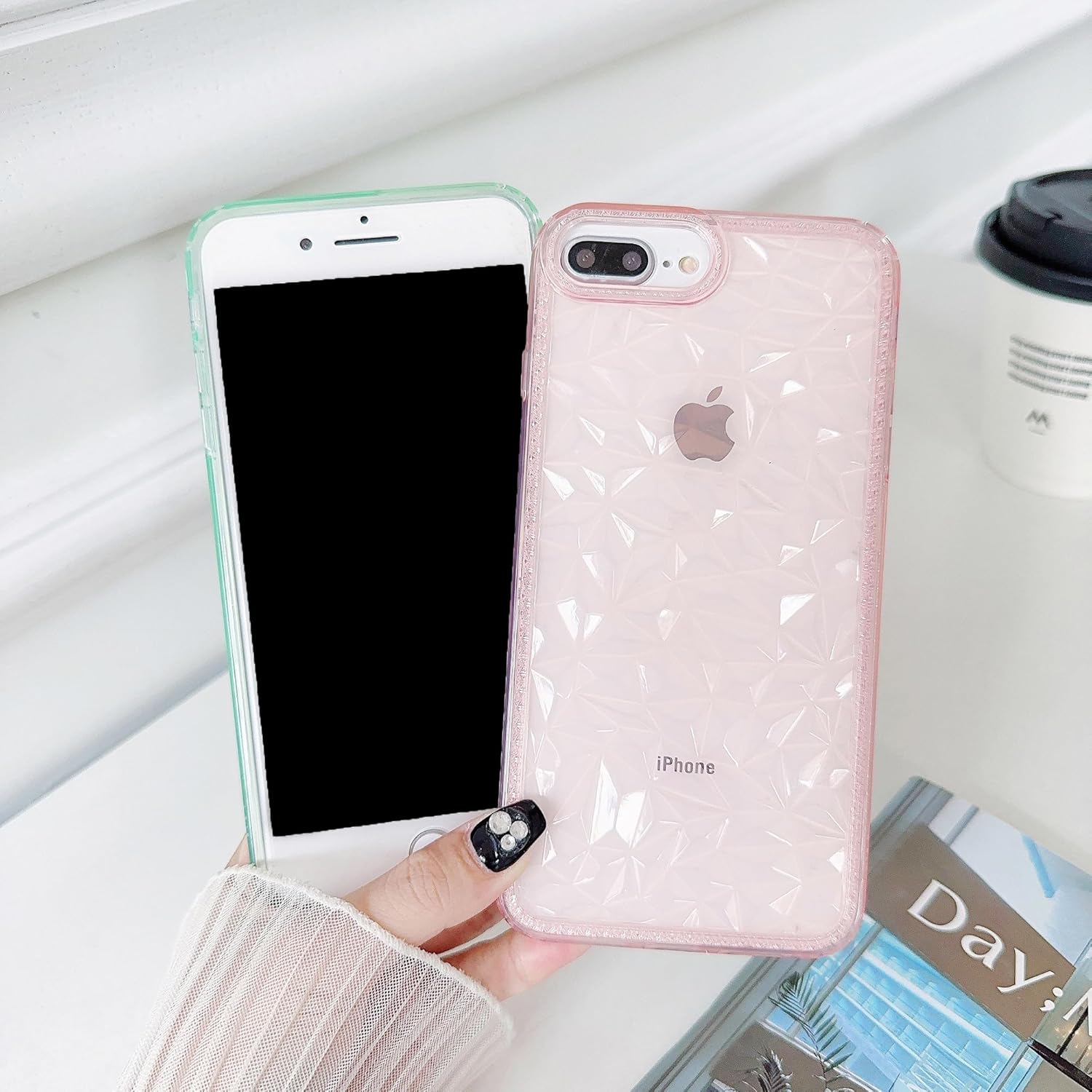 SKYLMW Funda para iPhone 6 Plus, iPhone 7 Plus, iPhone 8 Plus, 5.5 pulgadas, TPU suave, delgada, 3D, transparente, patrón de diamante, funda para