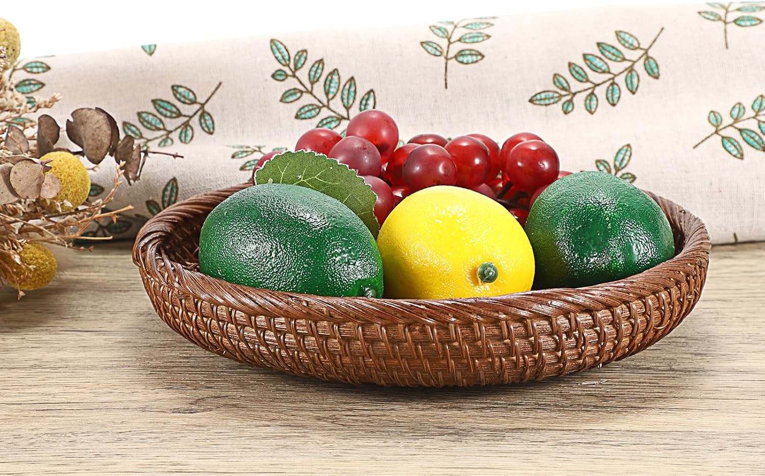 Hipiwe Cesta pequeña para llaves para entrada, cesta redonda de mimbre tejida de 7.6 pulgadas, bandeja para servir frutas, cesta tejida para