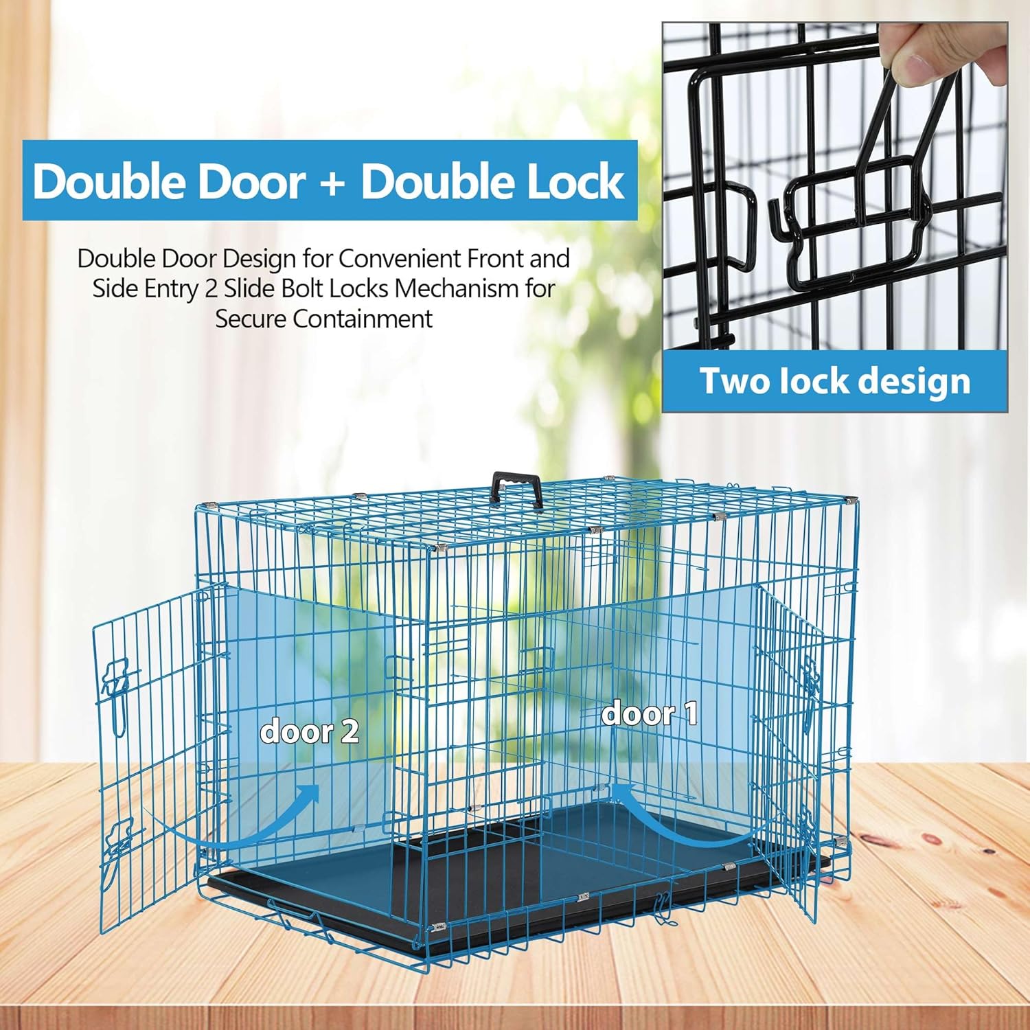 Capacmkseh Jaula plegable para perros, 30 pulgadas, azul, portátil, fácil de limpiar, construcción segura y segura, ideal para viajes y uso en