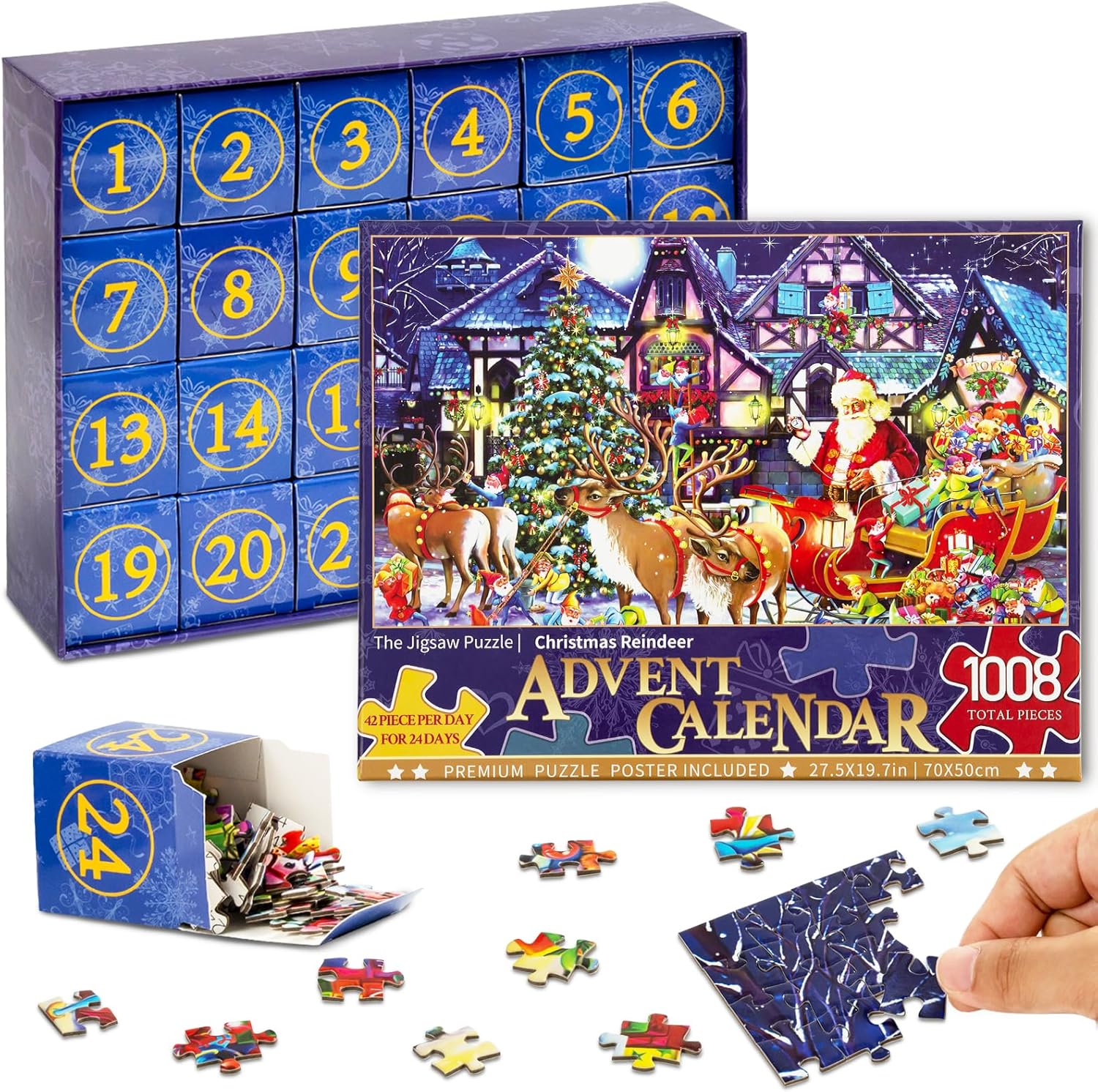 Calendario de Adviento de Navidad 2023, 24 días de cuenta regresiva, calendario de rompecabezas  1008 piezas de rompecabezas de Navidad, juego