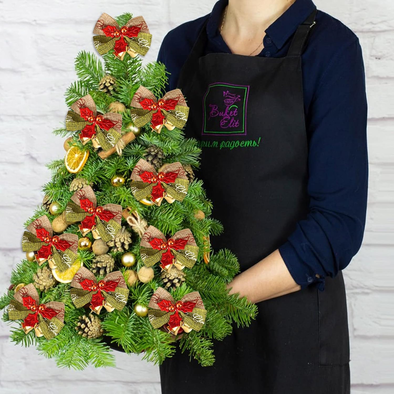Adorno con forma de luz de pollo, 30 piezas de lazo de Navidad con mini cascabeles, lazos para árbol de Navidad, adornos de Navidad, bodas,