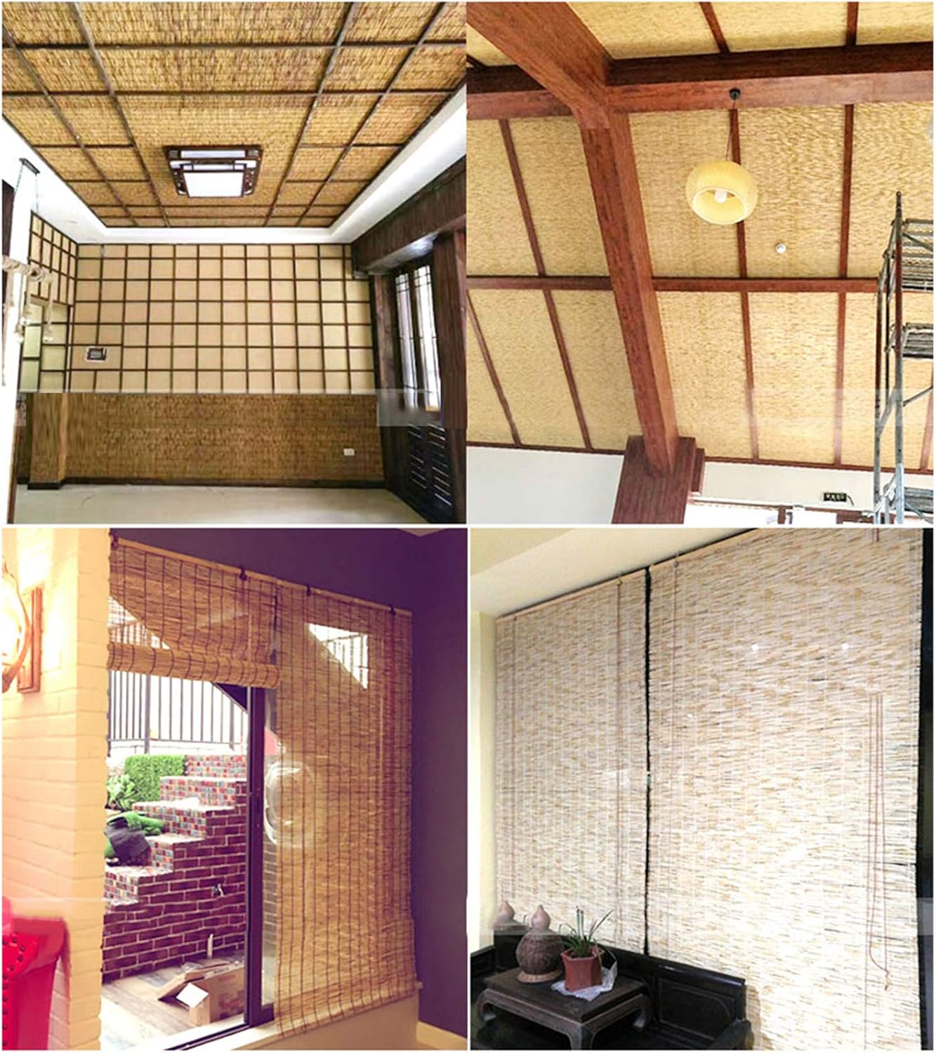 Persianas enrollables de bambú opacas de privacidad, cortinas de caña tejidas a mano naturales, para interiores y exteriores, decoración de pared de