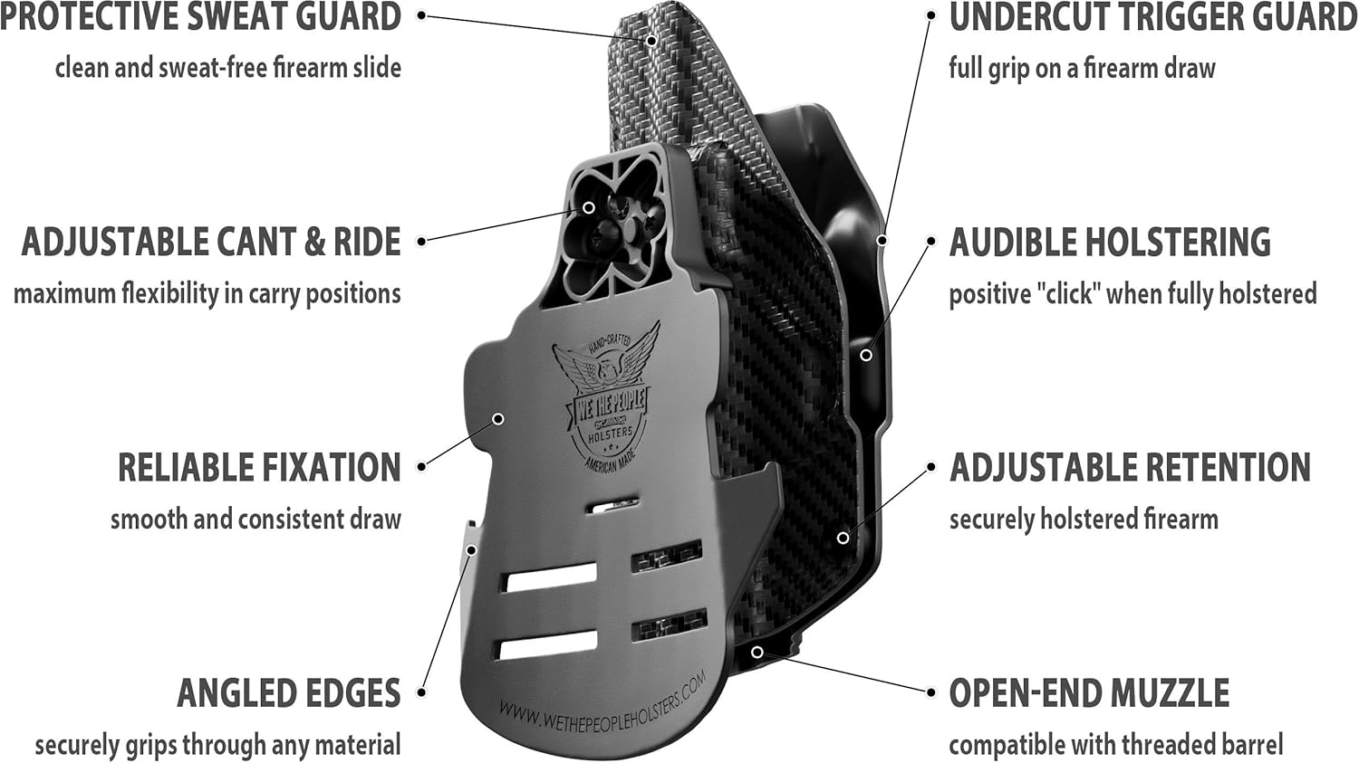 We The People Holsters – Fibra de carbono – Cinturón exterior abierto – Funda OWB Kydex – Conduccióninclinaciónretención ajustable