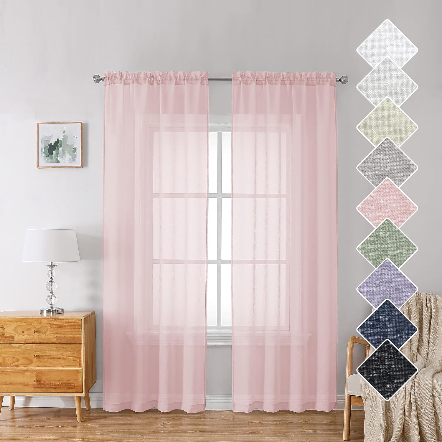 Doris – 2 paneles de cortinas traslúcidas de lino sintético liso de 84 pulgadas de largo, cortinas de lino sintético liso con bolsillos para