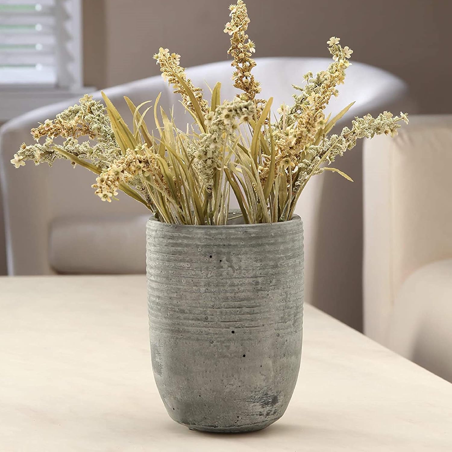 Hosley Maceta de cerámica de mediados de siglo con diseño gris moderno, 7.68 pulgadas de alto. Regalo ideal para bodas, decoración contemporánea,