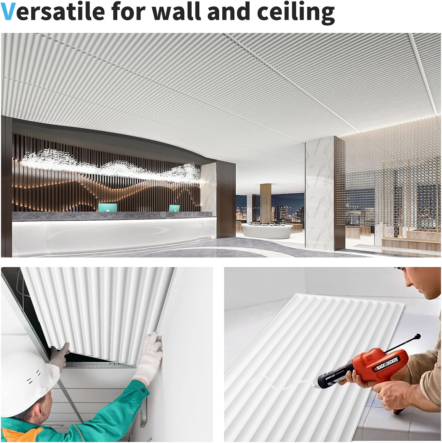 Art3d Azulejos de techo caídos de 2 x 4 pies en blanco, paneles de pared 3D de diseño semicilindro de 12 hojas para decoración de pared interior, 24