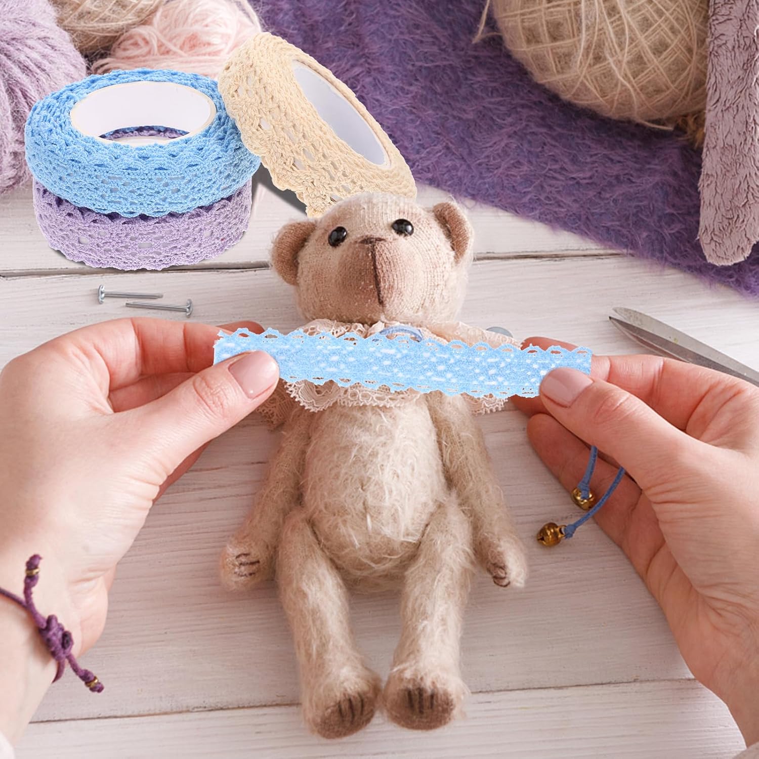 Ciieeo 3 rollos de cinta de encaje de tela, cintas washi, calcomanías caseras, álbumes de recortes, cinta decorativa para manualidades, cintas de
