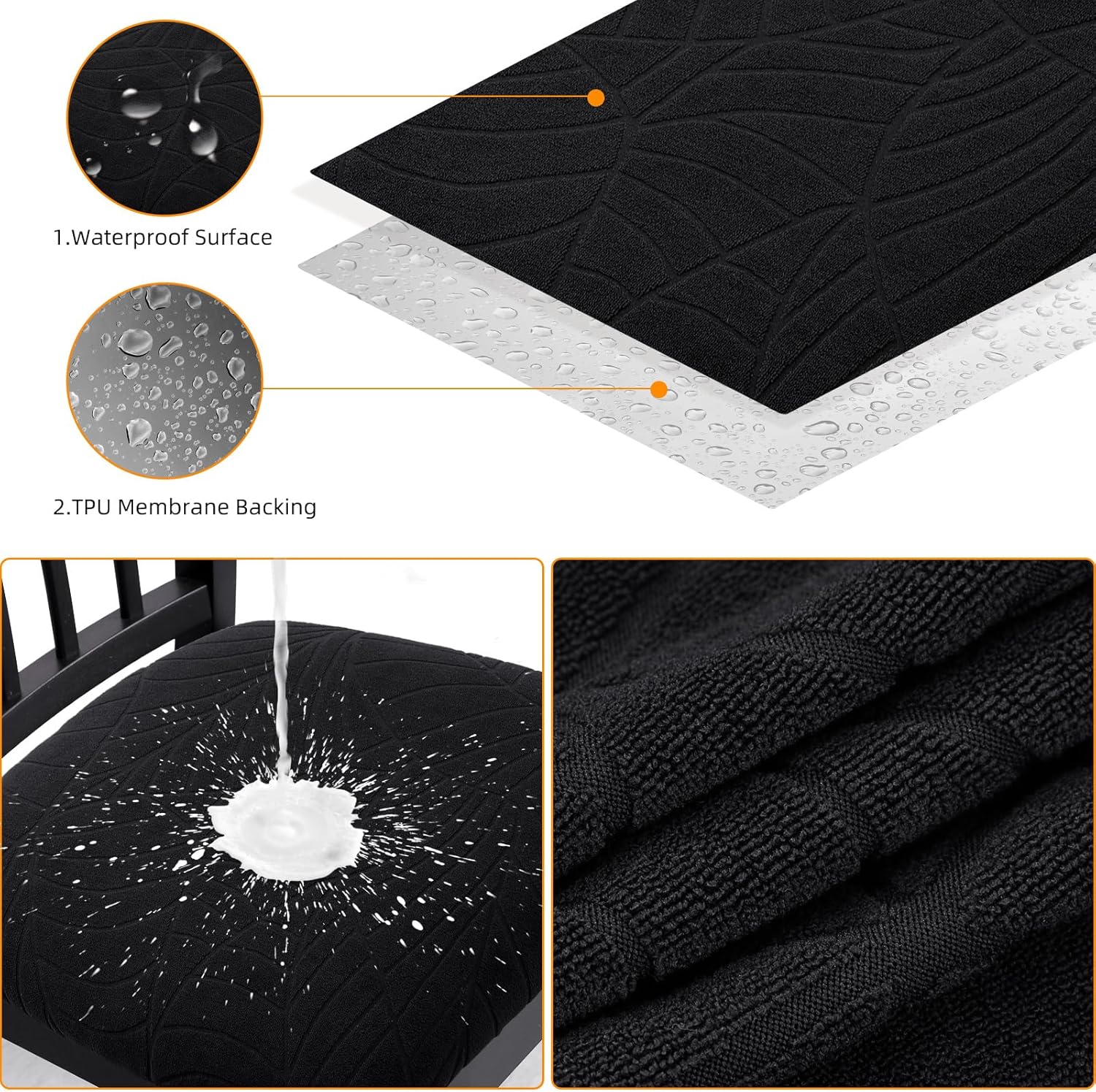 Juego de 6 fundas impermeables para asiento de silla de comedor, fundas de silla de jacquard elásticas, extraíbles y lavables para sillas de cocina,