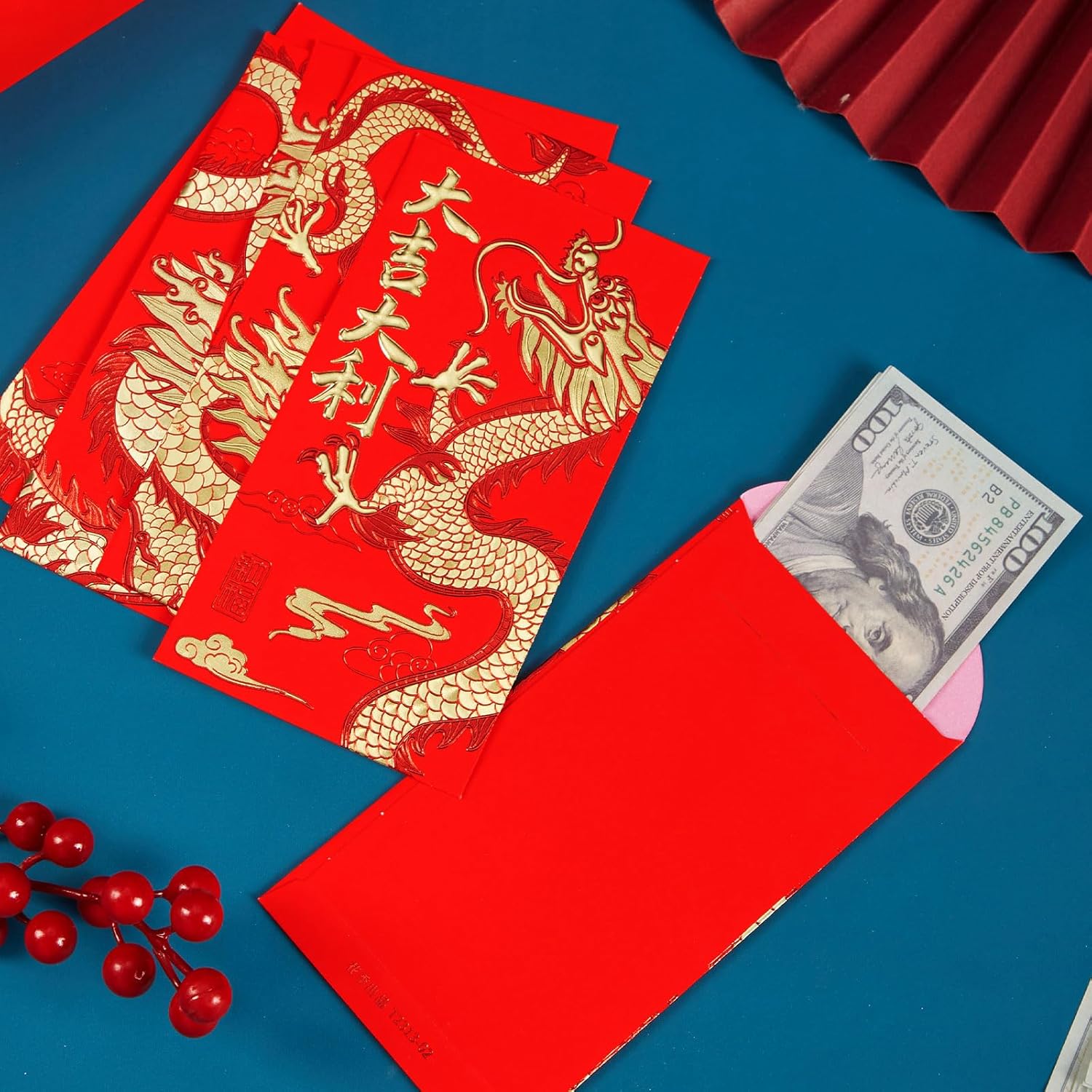 Sobres rojos chinos 2024 Año del Dragón, paquete rojo para festival de primavera, paquetes de dinero de la suerte para sobres de dinero de la