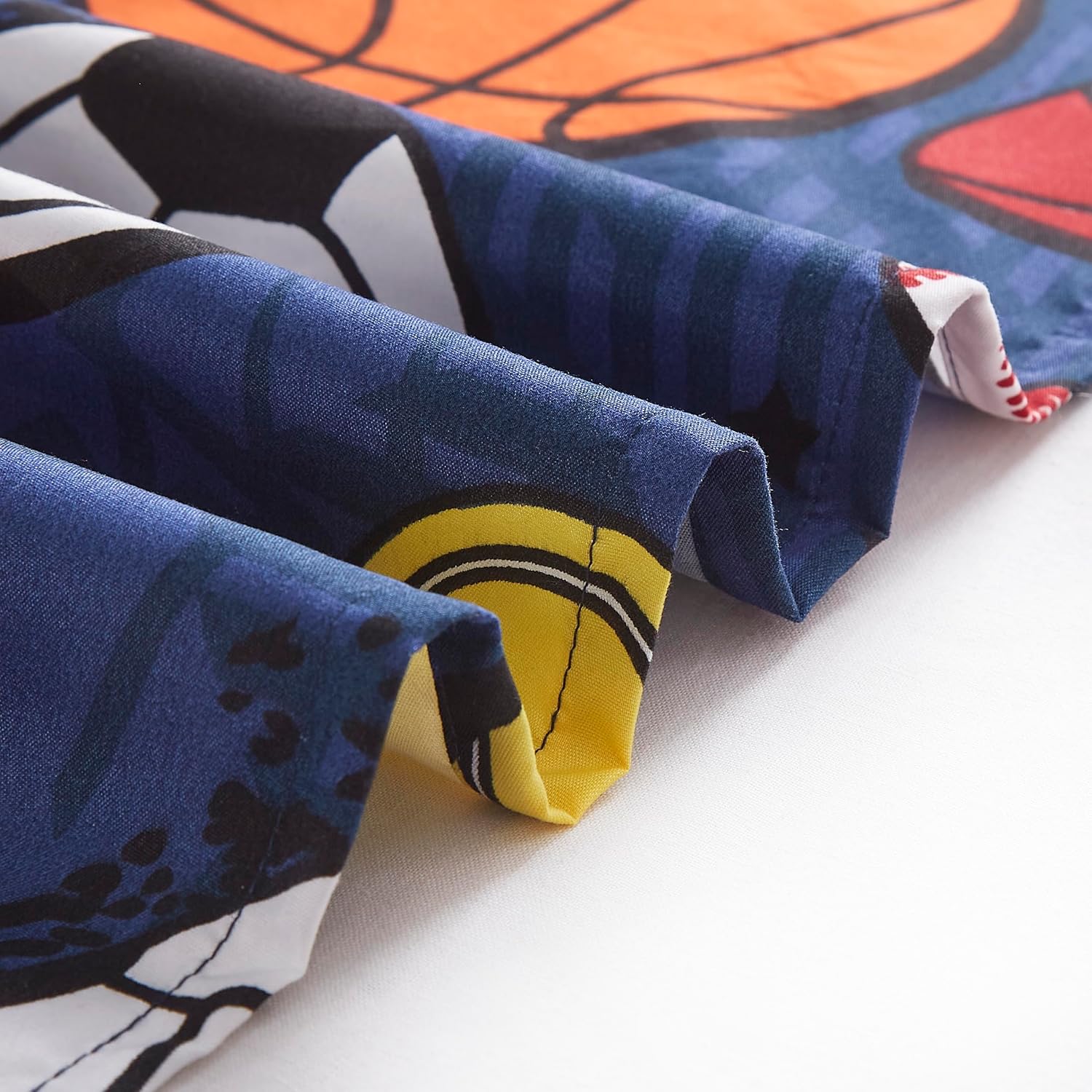 Chezmoi Collection Juego de 4 cortinas para ventana de pelotas deportivas para niñosadolescentes, azul marino, gris, naranja, blanco, estampado,