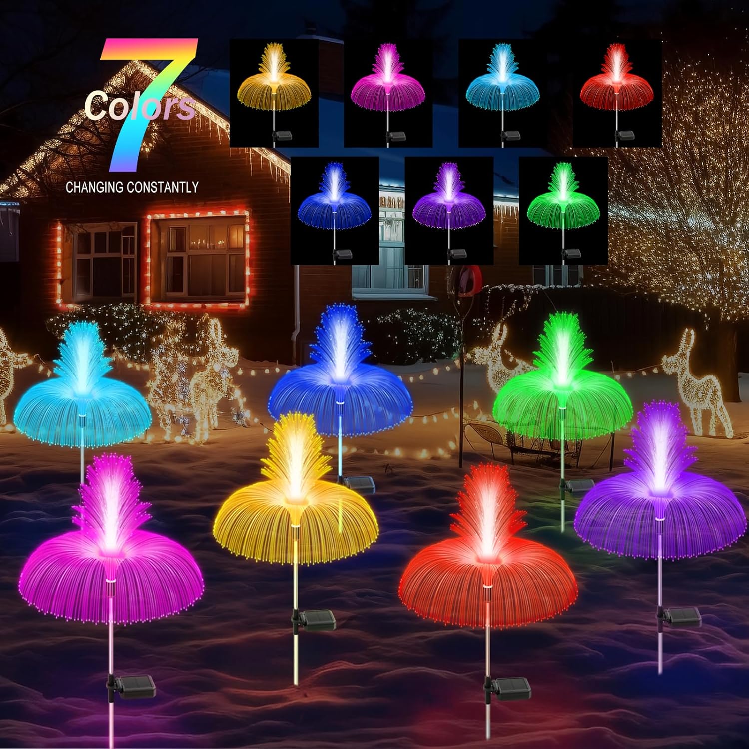 Luces solares de jardín para decoración exterior, 7 colores cambiantes, luces solares para patio para camino, pasarela, patio, fiesta, festival,