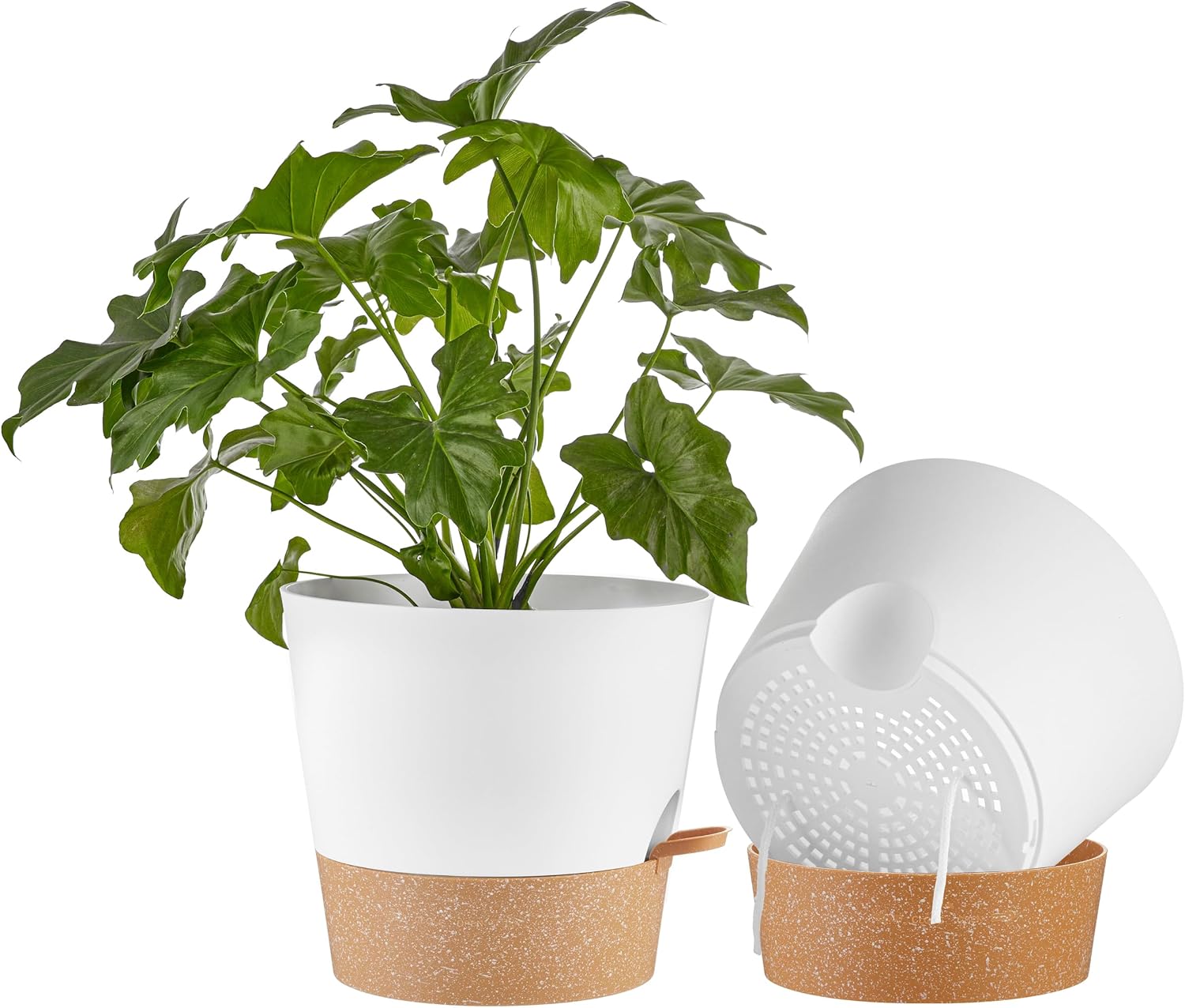 FaithLand Paquete de 2 macetas de 10 pulgadas para plantas de interior y exterior, macetas de riego automático con depósito profundo, color blanco