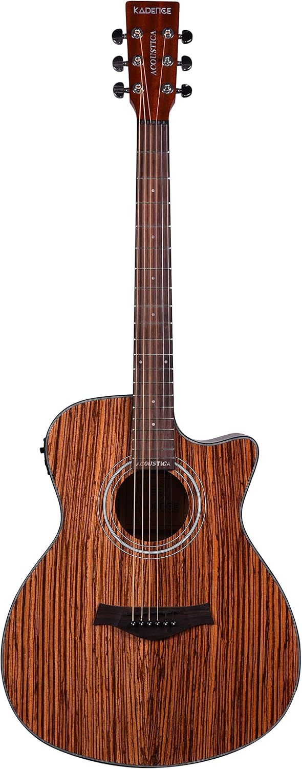 Kadence Acoustica Series – Guitarra electroacústica de madera (madera de cebra)  Guitarra electroacústica con pastilla, afinador integrado y bolsa