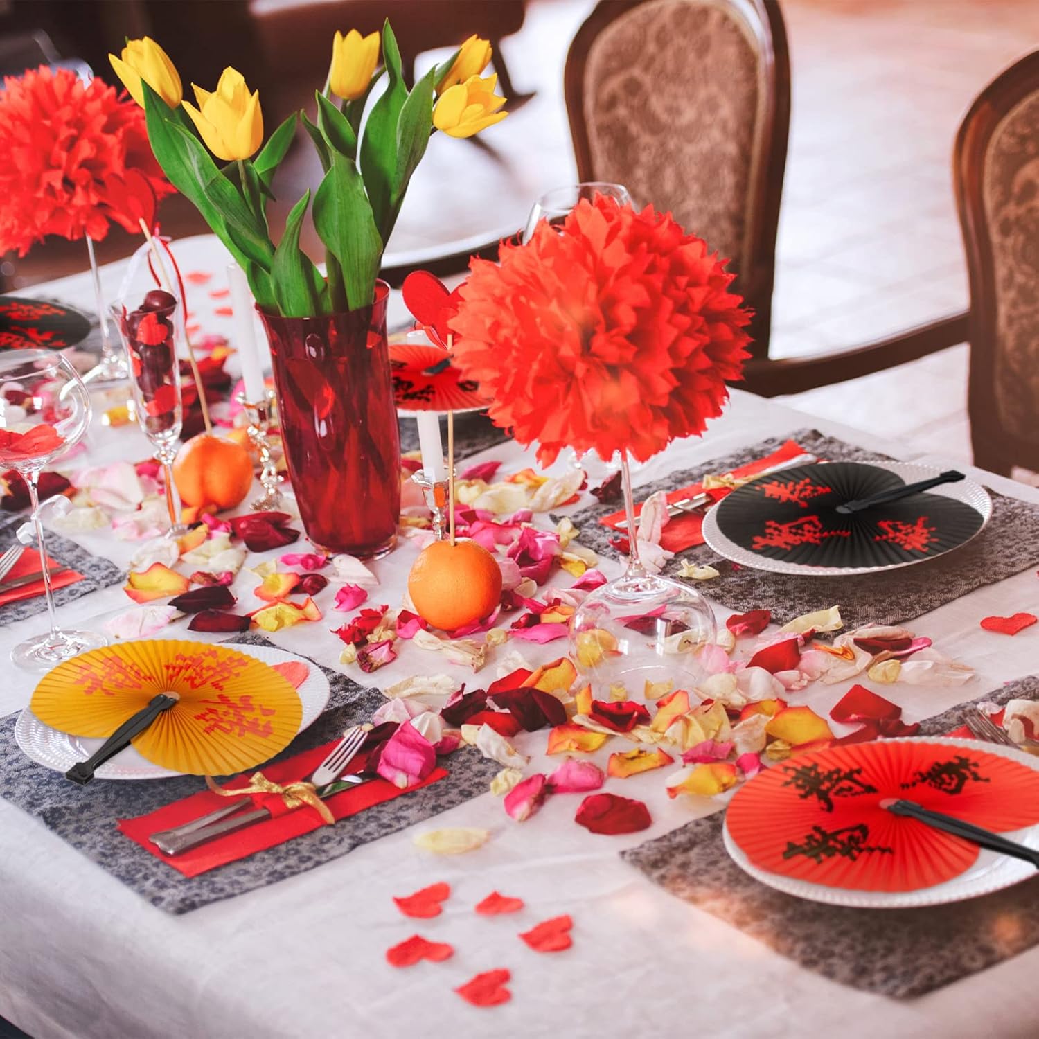 15 abanicos de papel de mano oriental, para fanáticos del Año Nuevo chino, para decoración de bodas, fiestas de cumpleaños, suministros (estilo