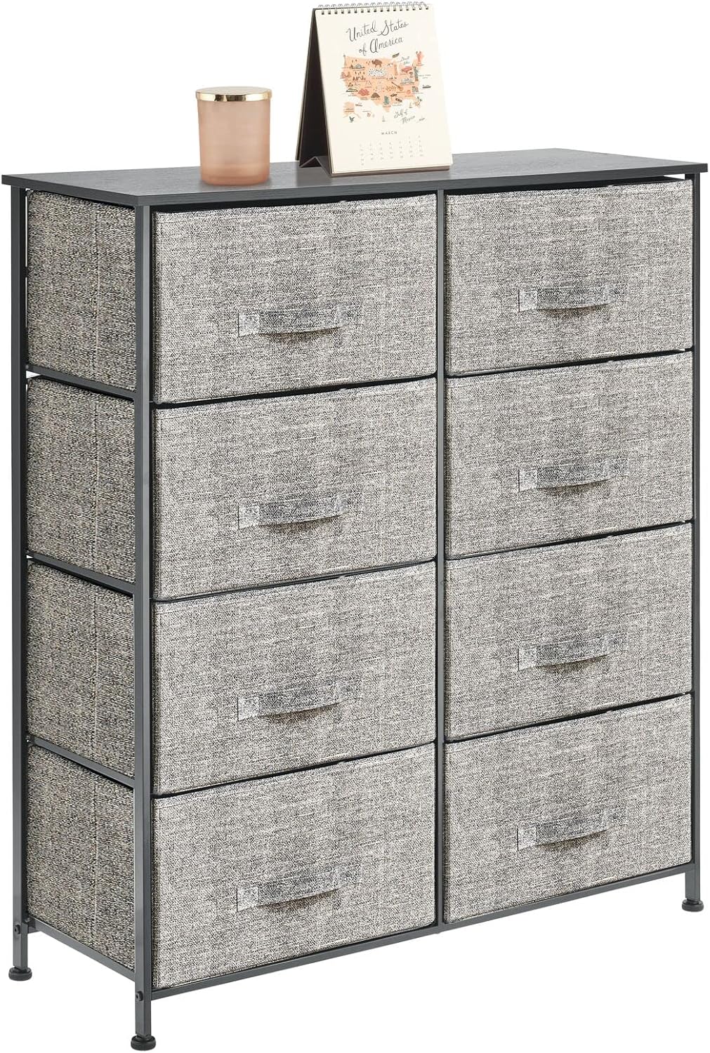 mDesign Mueble de almacenamiento con marco de acero de 38.31 pulgadas, con 8 cajones de tela extraíbles, organizador grande para dormitorio, sala de