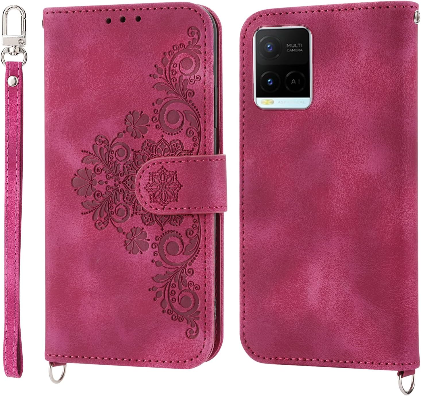 Funda tipo cartera para Vivo Y21Vivo Y33sVivo Y21s, cordón corto y cordón de correa para Vivo Y21Vivo Y33sVivo Y21s, funda de piel sintética