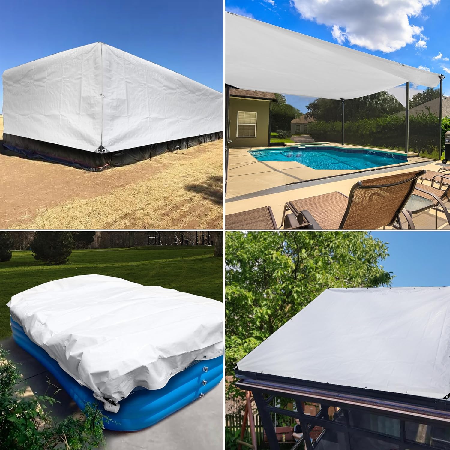 Cubierta de lona de polietileno blanco resistente de 0.394 in – Gruesa impermeable, resistente a los rayos UV, duradera, resistente a la intemperie,