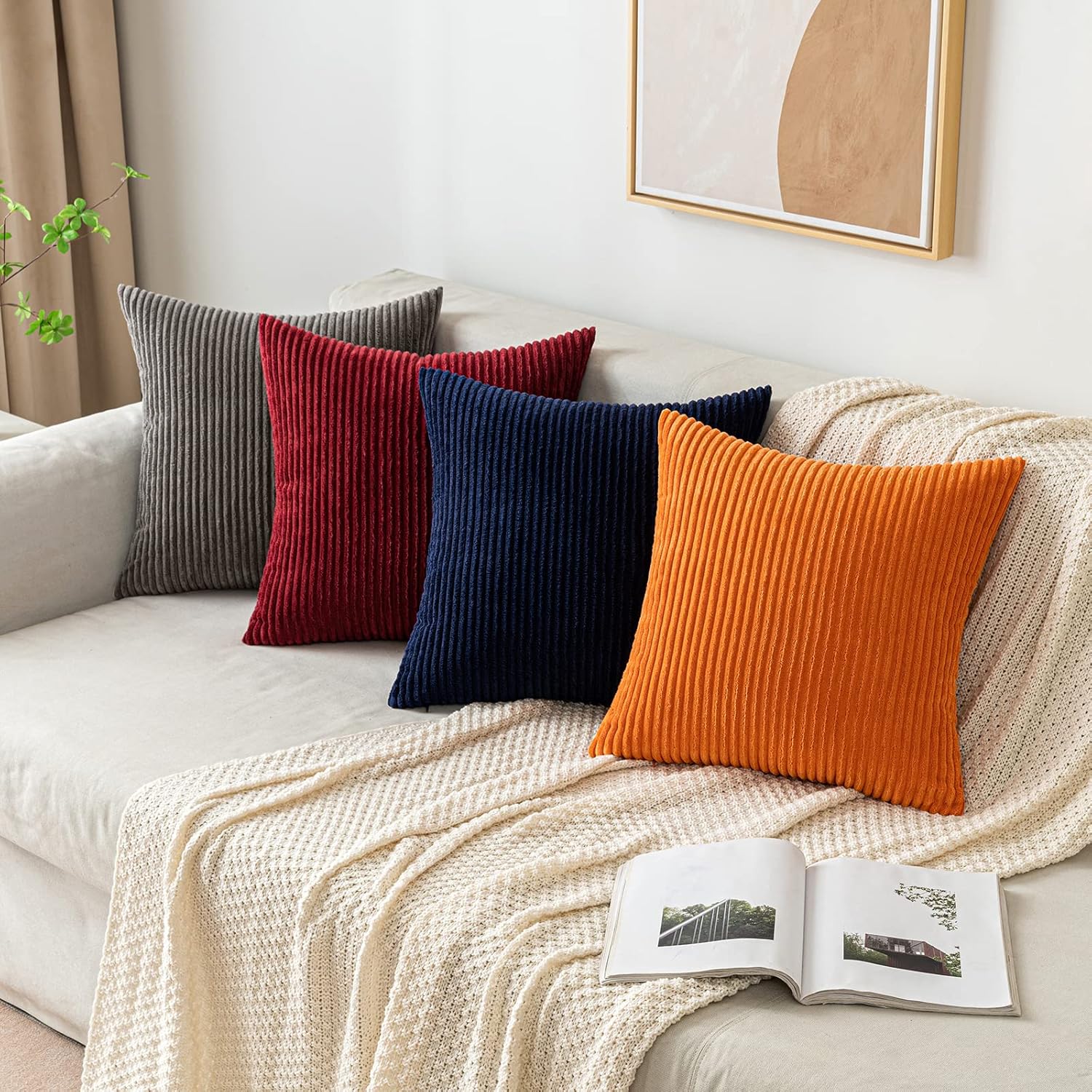 EMEMA Juego de 2 fundas de cojín rectangulares de pana suave a rayas, fundas de almohada de primavera para sofá, dormitorio, silla o automóvil, 12 x