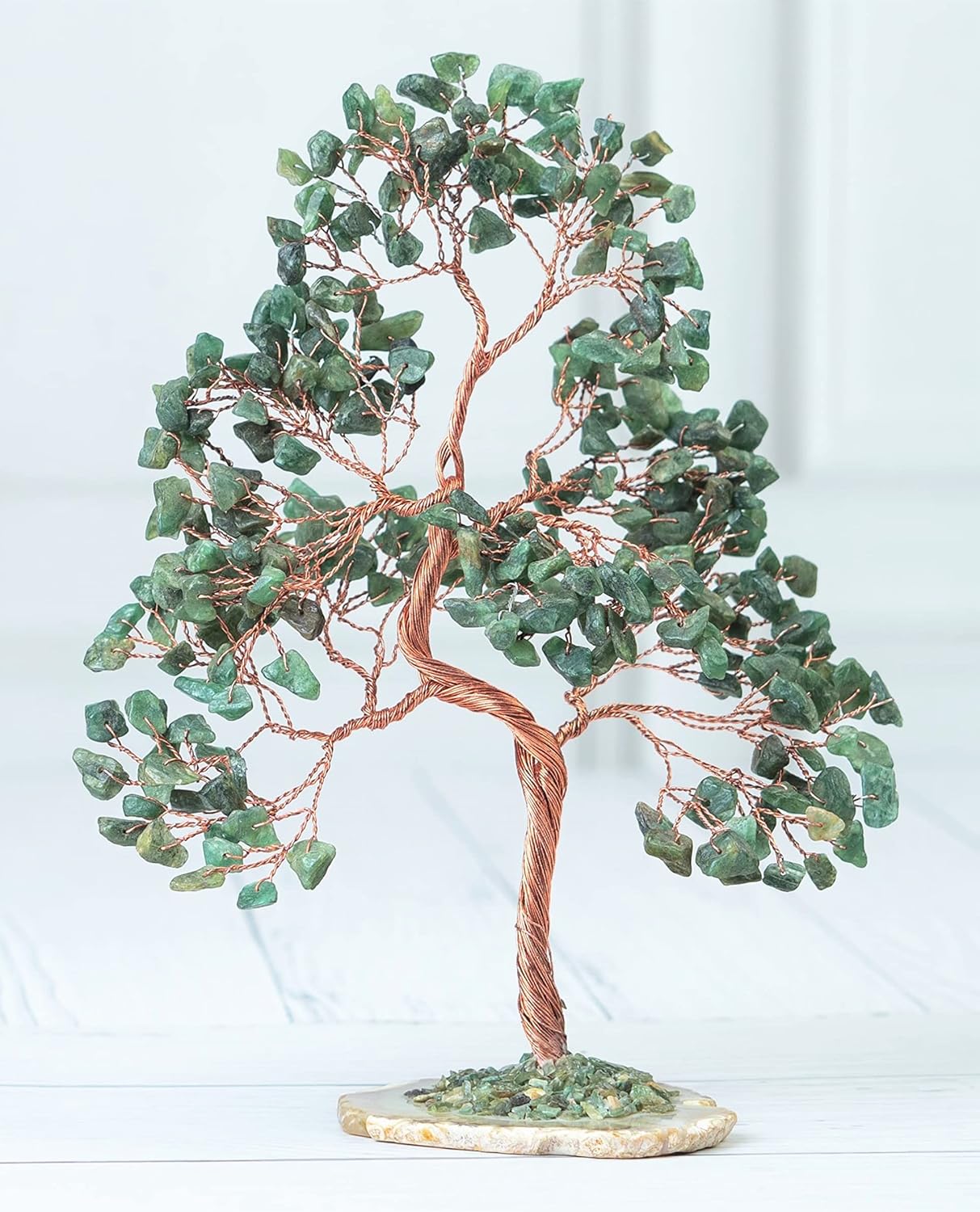 Árbol de piedras preciosas de aventurina verde  Base de rodajas de ágata geoda, árbol de cristal hecho a mano para energía positiva, piedra curativa