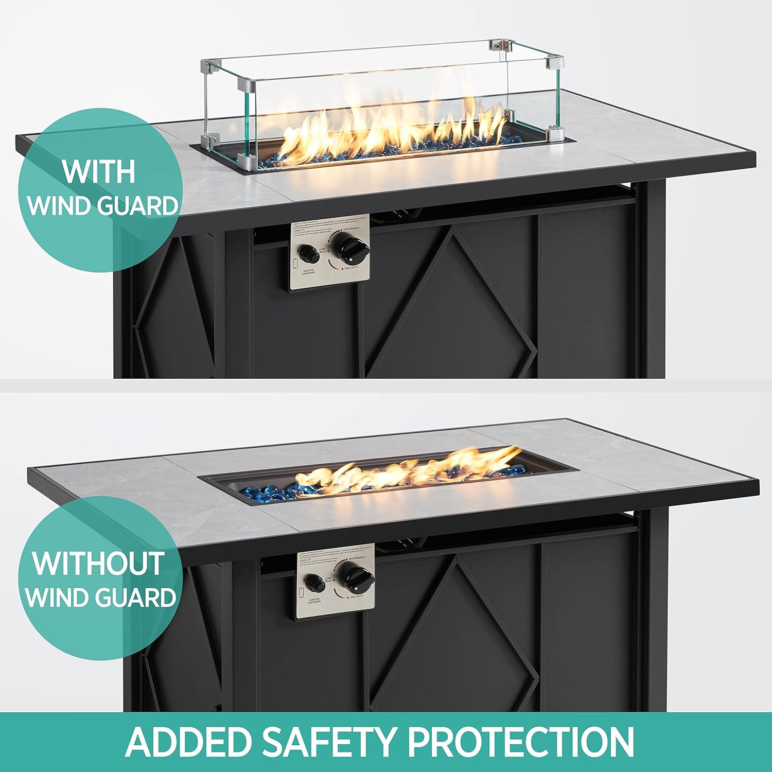 Yaheetech Protector de viento de vidrio para mesa rectangular para hoguera, 23.5 x 7.5 x 6.5 pulgadas, protector de llama de vidrio templado