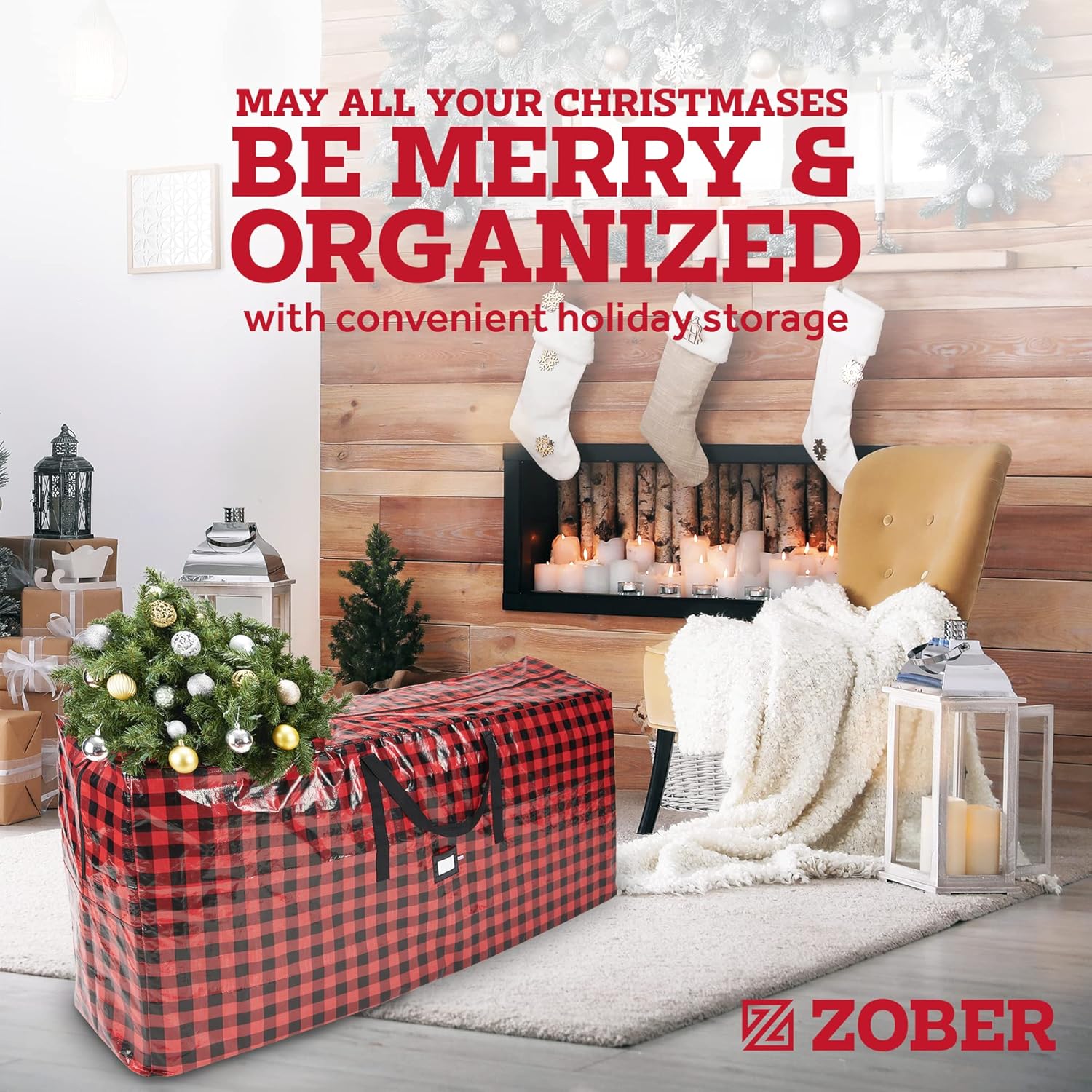 ZOBER Contenedor de almacenamiento de corona de Navidad, bolsa de almacenamiento de corona de plástico de 30 pulgadas, bolsa de corona con doble